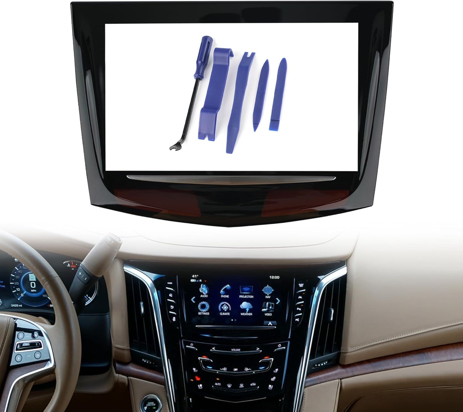 Upgraded Touch Screen Replacement for Cadillac CUE ATS CTS SRX XTS Escalade 2013 2014 2015 2016 2017 Touchscreen with Removal Tool Kit Replace 23243166, 20867045, 22912608