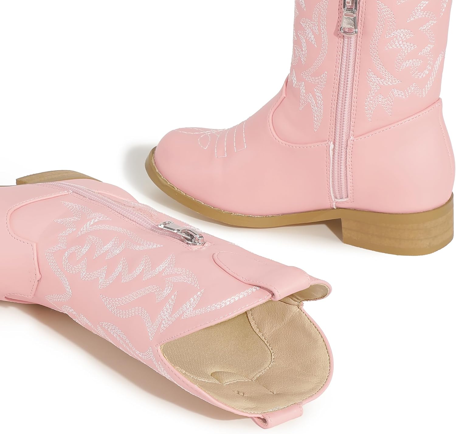 Hehainom Girls Cowgirl Cowboy Boots Toddler Western Riding Boots Round Toe Mid Calf Zipper Booties for Little Kid Big Kid