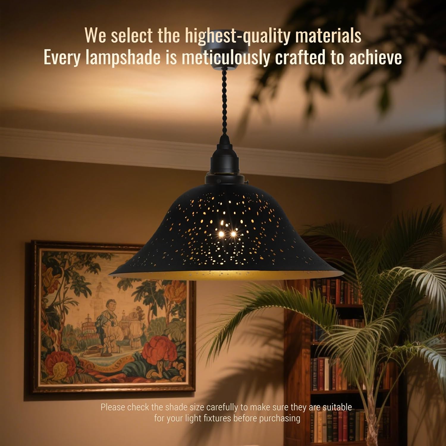 Etched Starry Star Replacement Metal Shade for Medium Base Socket Torchiere Lamp, Swag Lamp, Pendant and Island Fixture, 11.8" Diameter x 4.72" High, 1-5/8" Fitter