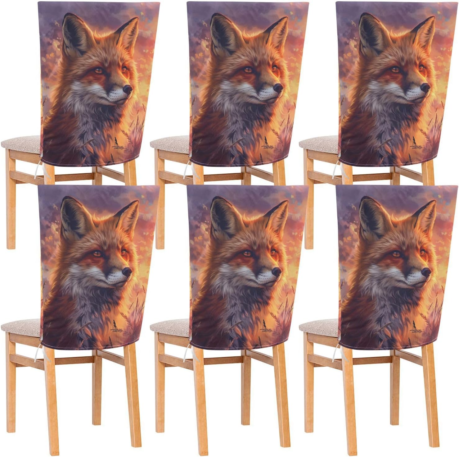 ALAZA Fox at Sunset Chair Back Cover Set of 6, Washable Reusable Removable Chair Slipcovers Decorative Chair Cover for Home Kitchen Wedding Party