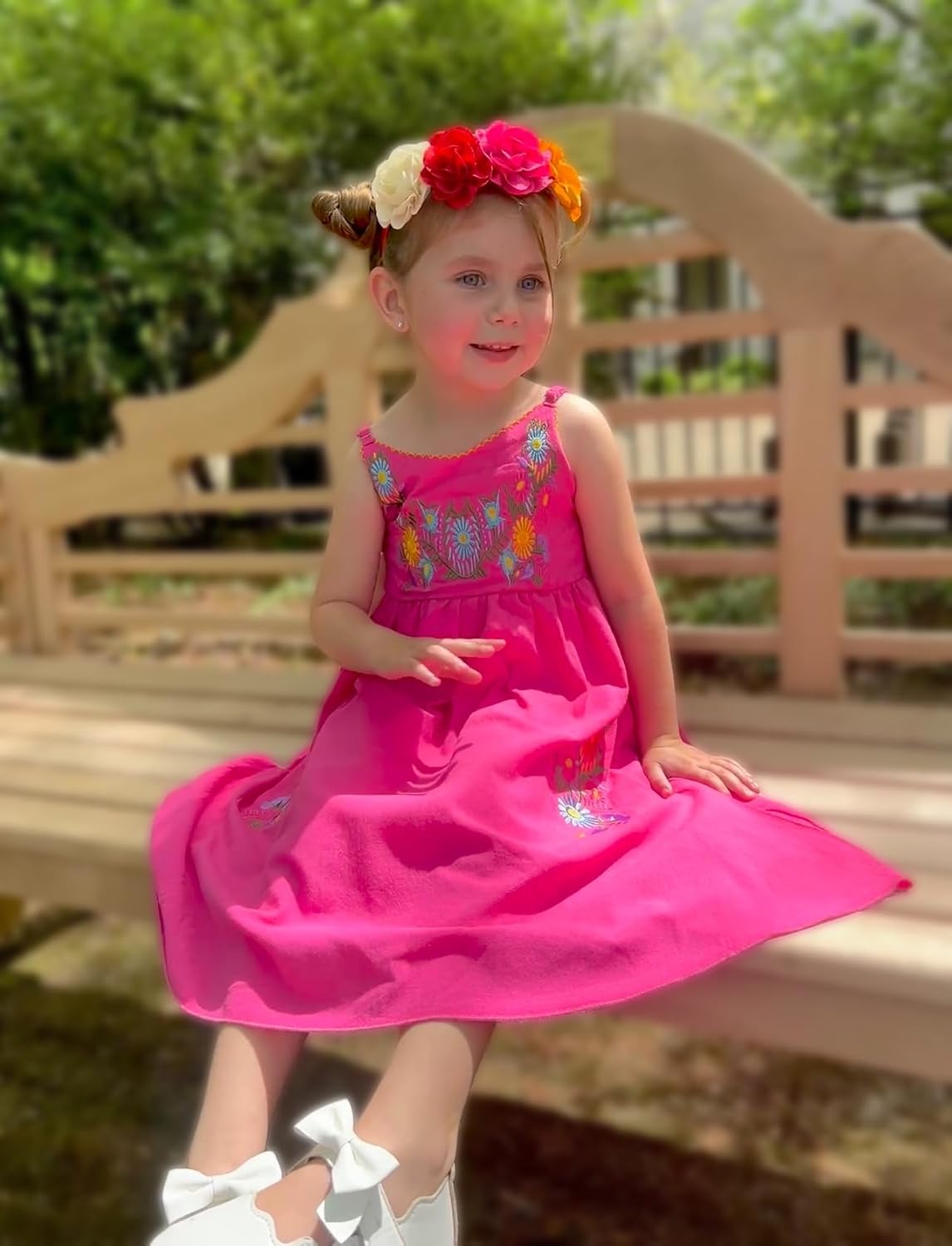 HIHA Toddler Little Girls Mexican Embroidered Dress Size 4-9