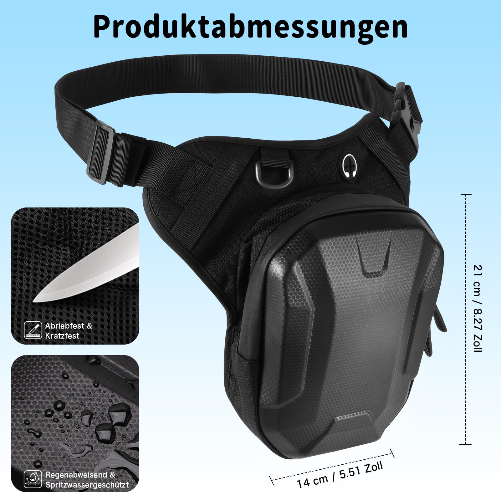 Bolsa de pierna para moto, impermeable EVA, bolsa para el muslo, correa ajustable para la pierna y riñonera 2 en 1, conector para auriculares, gran capacidad, bolsa de deporte para ciclismo