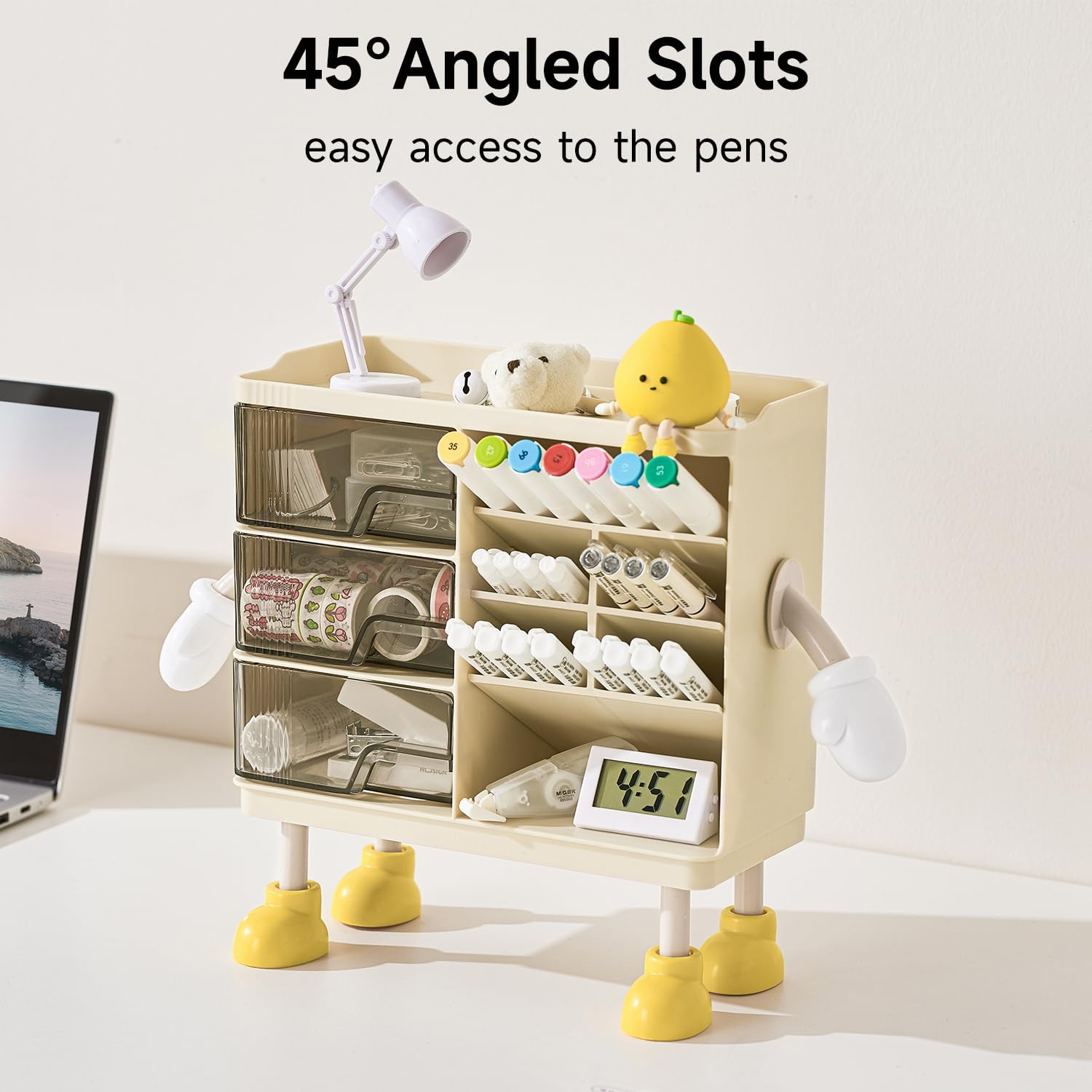 Desktop Organizer with 3M Adhesive Accessories, 3 Drawer Pencil Holder for Desk with Dividers, Perfect for Office Supplies, Stationery, and Small Items, Beige and Transparent Design image 6 of 7 B0DXPD8SHY