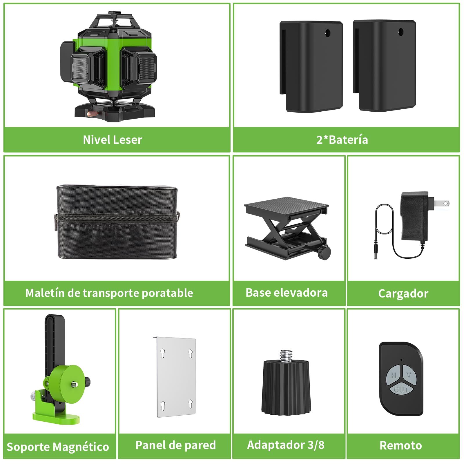 Livella Laser 4D 360° Verde – Telaio Ultra-Stabilizzato per Massima Precisione, Tecnologia SHARP, Anti-Vibrazione, 2x Batterie 2400mAh, Modalità Pulse & Design Anti-Urto (L)