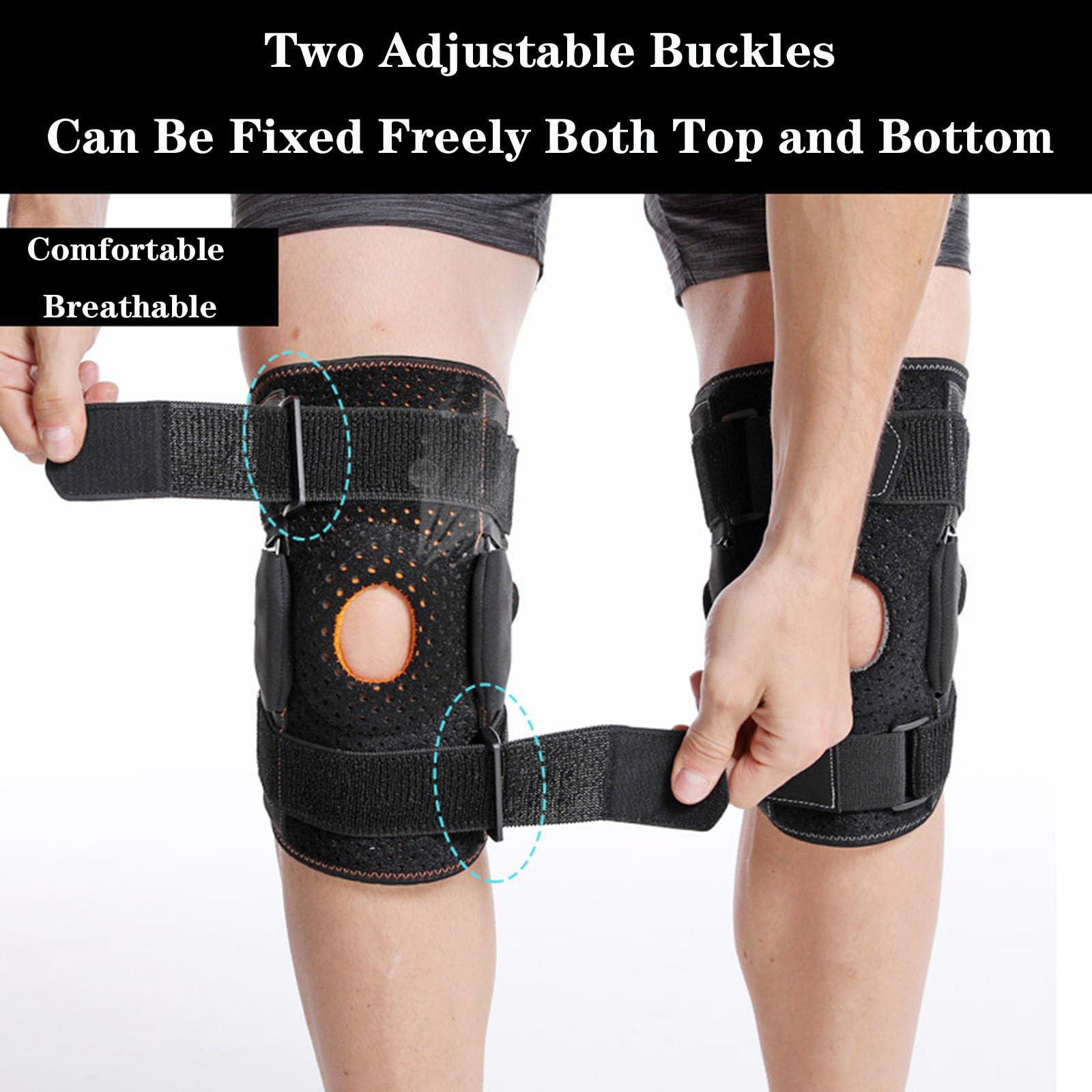 SFKLYU Immobilizzatore Post Operatorio Regolabile per Ginocchio, Fascia Traspirante per Ginocchio, Tutore per Ginocchio con Snodo e Stabilizzatori Laterali per Il Dolore al Ginocchio,L
