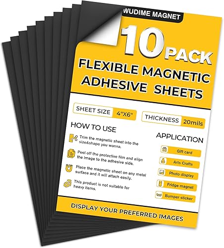WUDIME Hojas magnéticas con respaldo adhesivo, 4 x 6 pulgadas, paquete de 10 hojas magnéticas flexibles para nevera, hojas de imanes cortables con