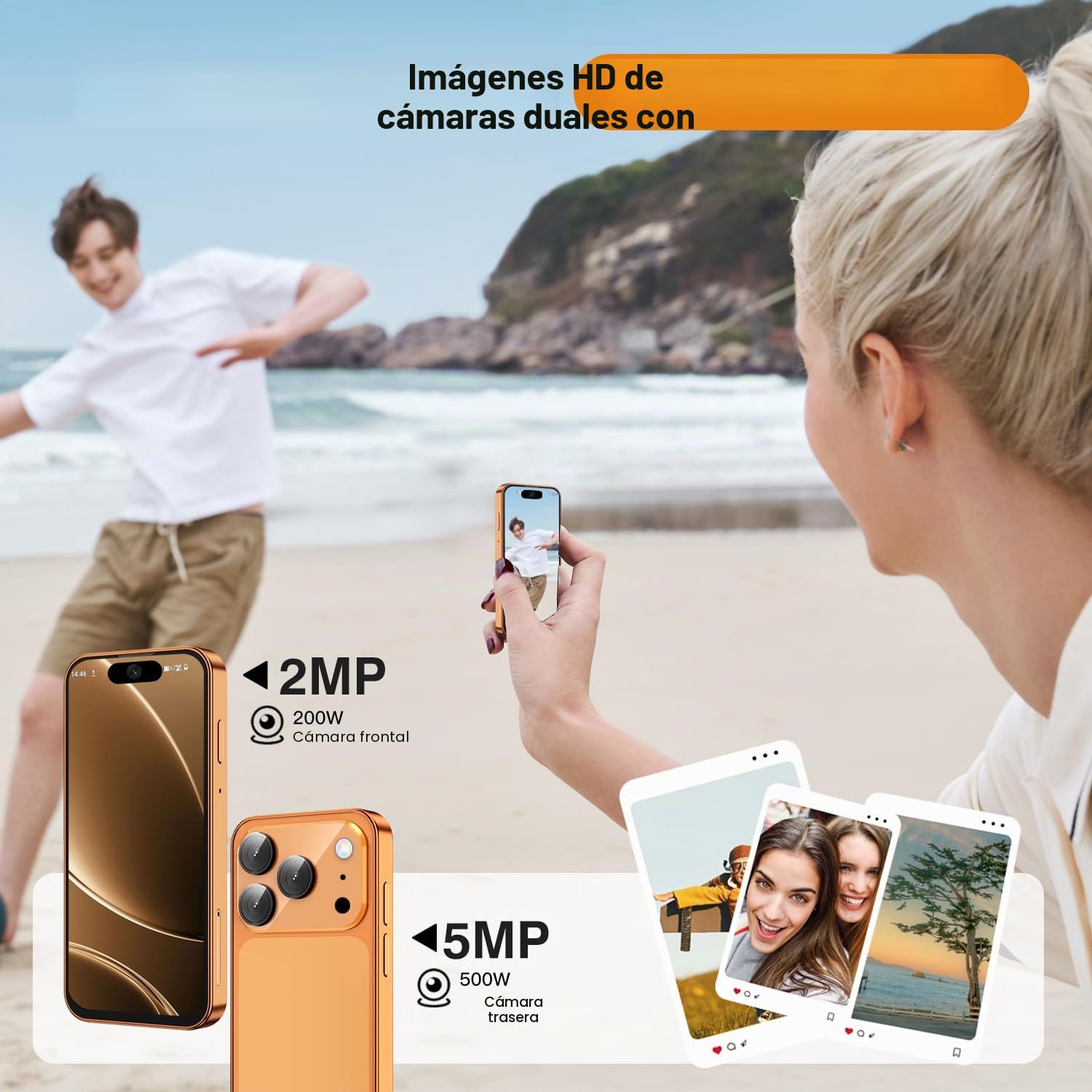 Mini Smartphone, Liberado 4G, Pantalla 3,88 Pulgadas, Android 12, Batería 1950mAh, Teléfono para Niños y Estudiantes, Doble SIM, Reconocimiento Facial (Negro, 4G)