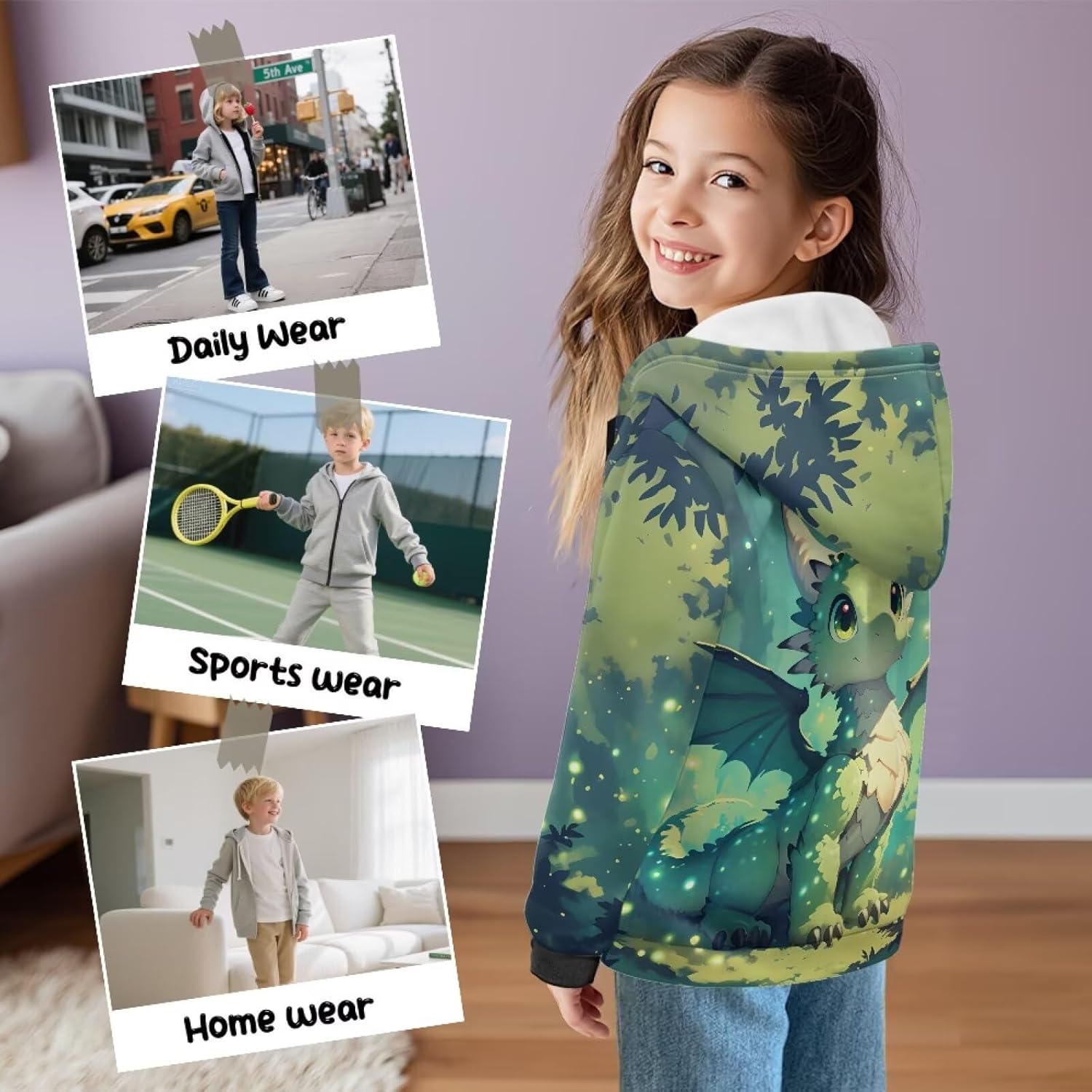 Fleece Hoodies for Kids Long Sleeve Zip Up Jacket Cute Hooded Sweatshirt with Pocket Relax Fit Workout Coat
