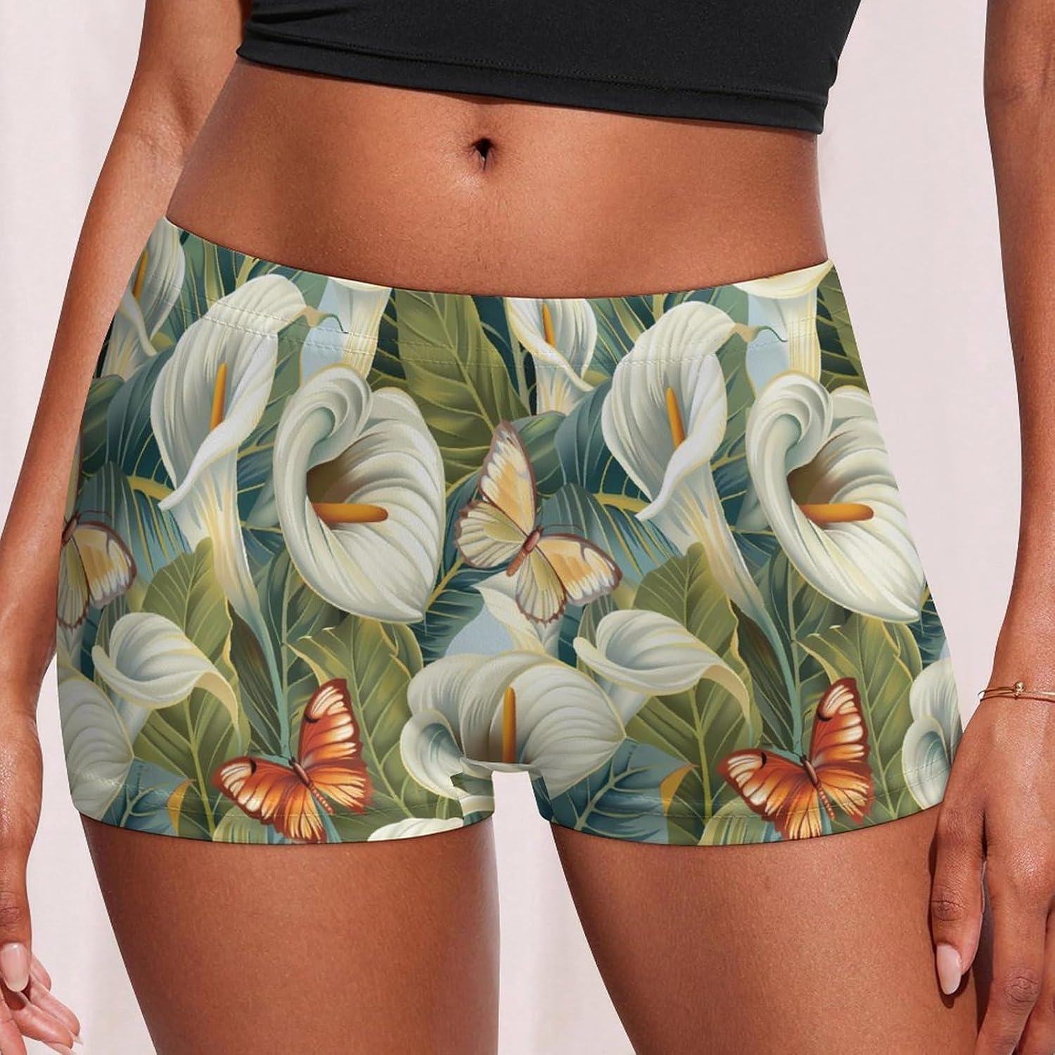 Calla Lilies Bouquet Butterfly Funny Women's Boxer Briefs Breathable Underpants Trunks Stretch Underwear
