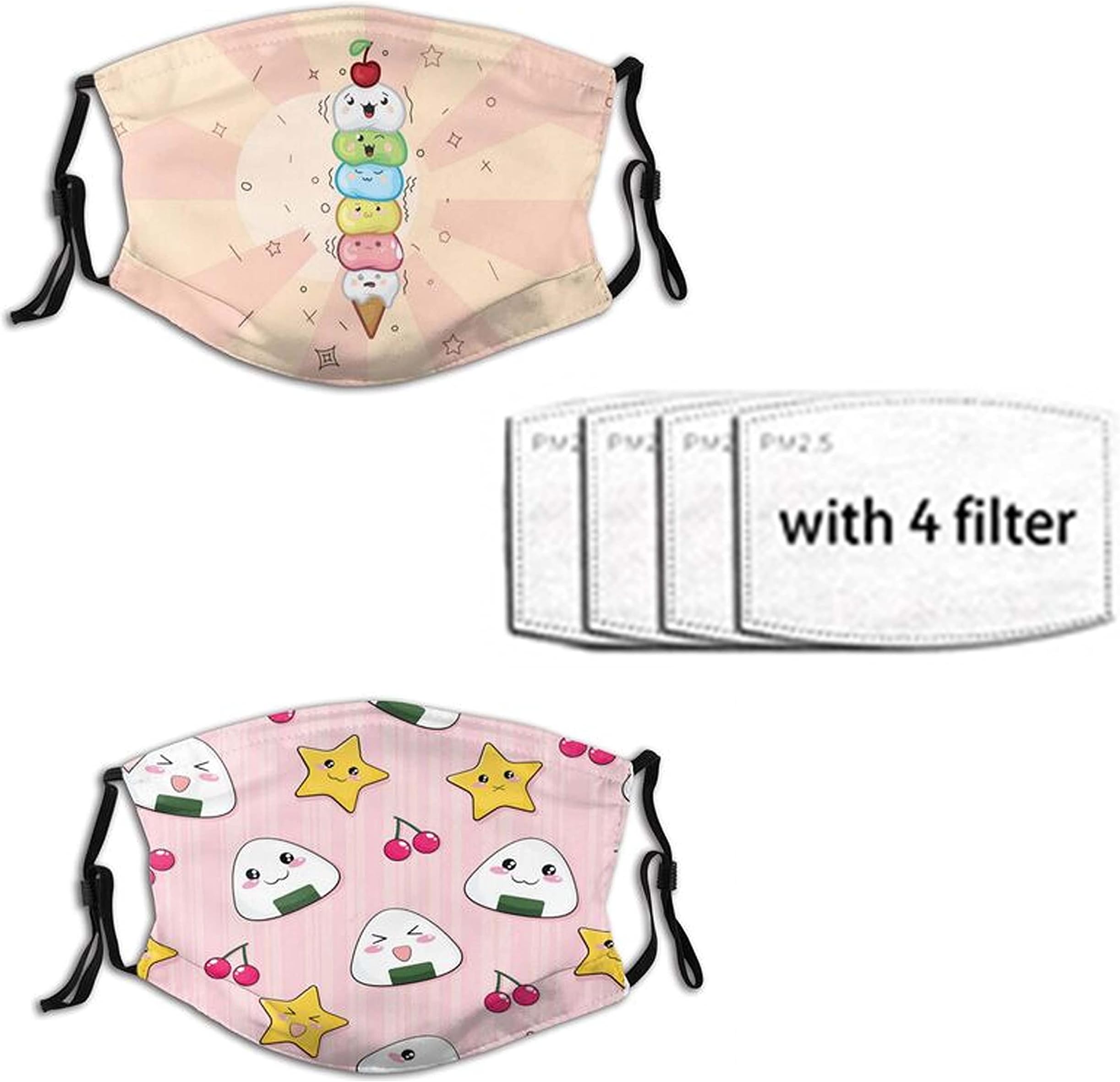 2pcs Kawaii Funny Food Face Mask for Men Women &Teenager Washable Breathable Bandanas Balaclava with 4 Filters