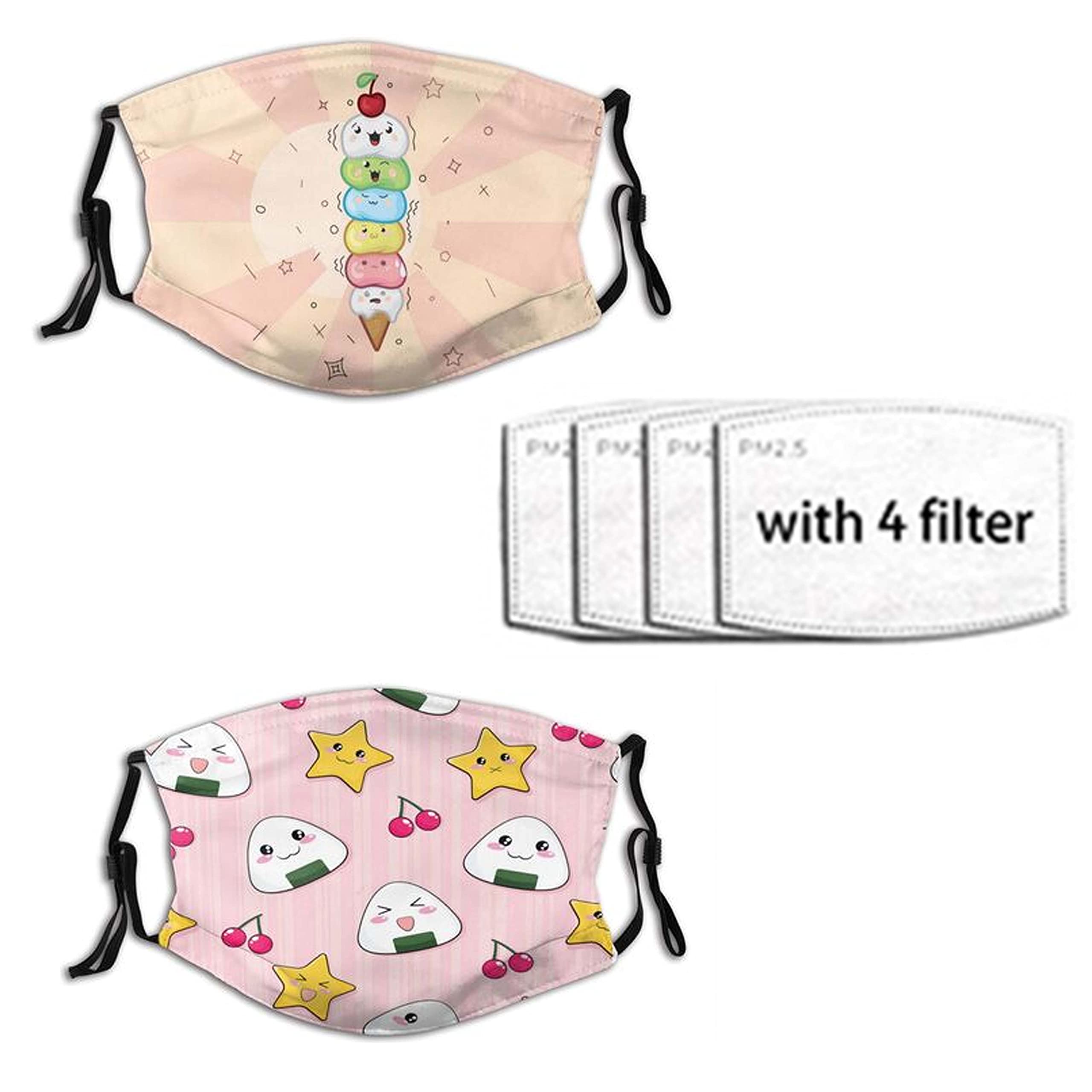 2pcs Kawaii Funny Food Face Mask for Men Women &Teenager Washable Breathable Bandanas Balaclava with 4 Filters