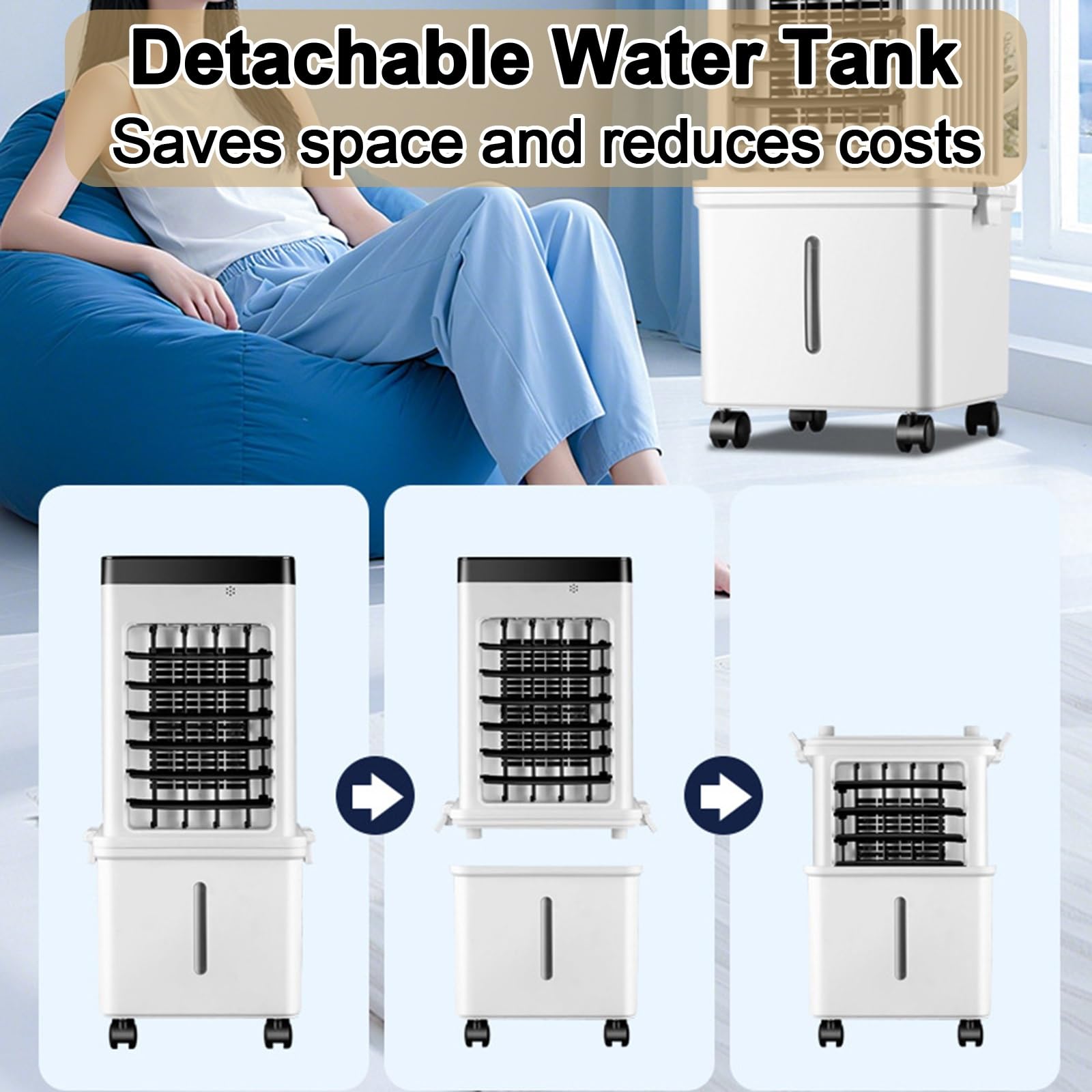 Raffrescatore Evaporativo con Doppio Serbatoio Dell'acqua da 15 L, Condizionatore Portatile con Timer da 7,5 Ore per Casa, Ufficio