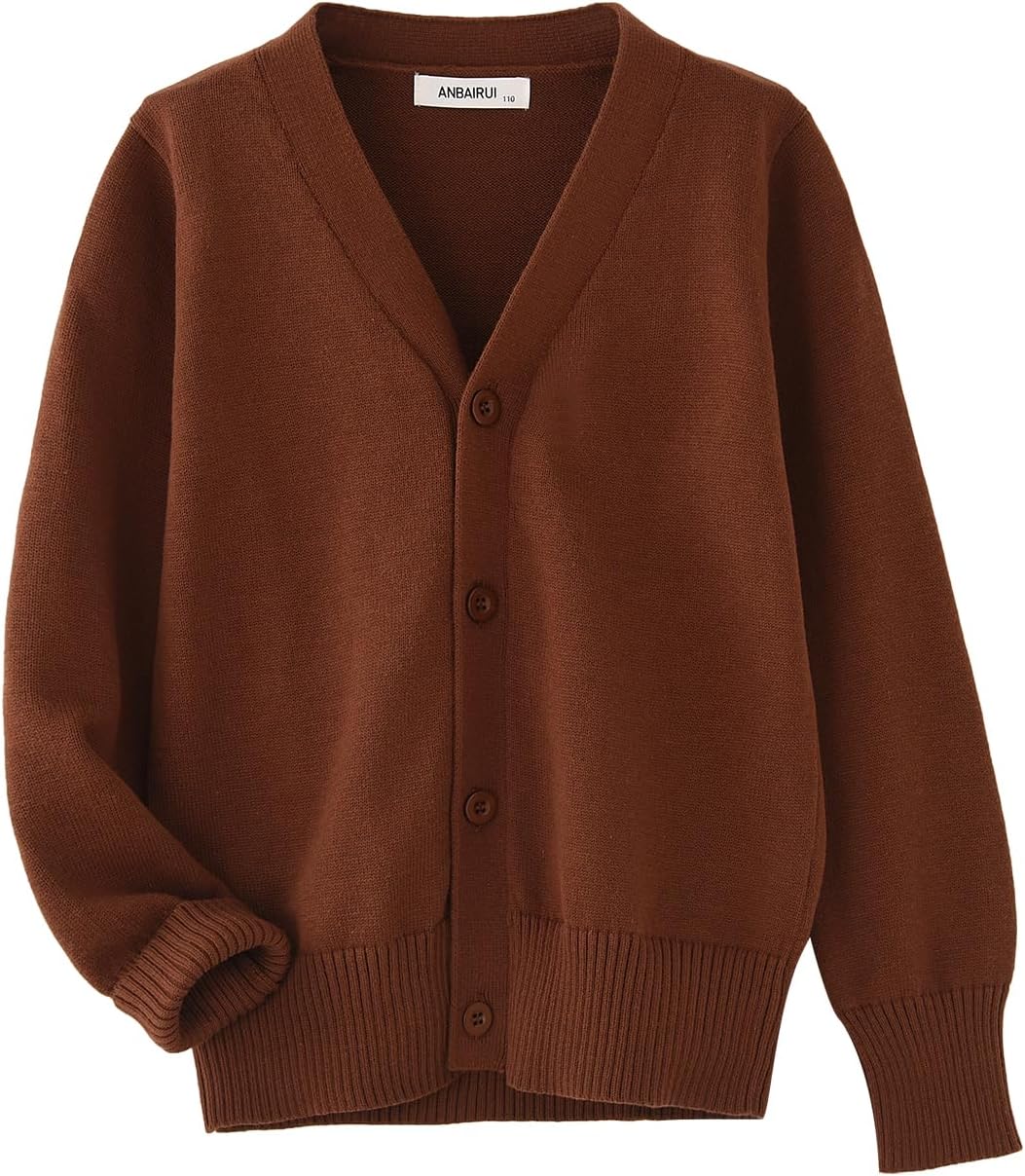 Unisex Boys Girls Cardigans Sweater V-Neck Long Sleeve School Uniforms Button Knit Tops