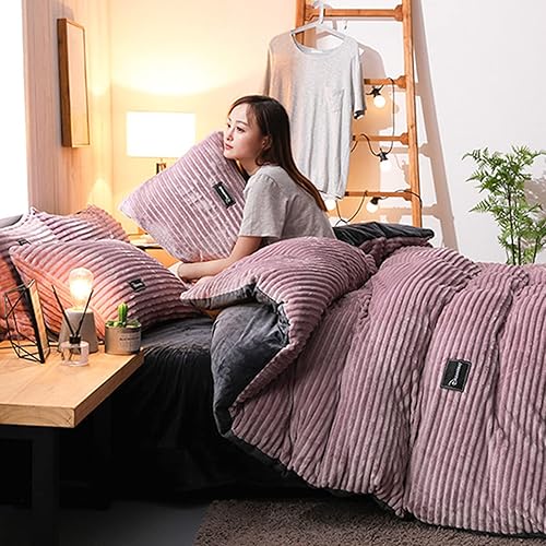 Miniatura 5 de ZIYUER Juego de funda de edredón tamaño Queen, funda de edredón de pana súper suave, juego de ropa de cama de terciopelo cristalino, rosa claro,