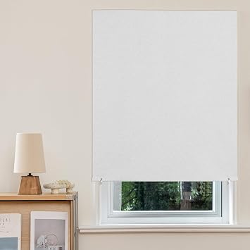 JIRLON No Drill Roller Shade,100% Blackout Window Cover,Easy-Install Black Out Blinds(35 W x 48 H, White)