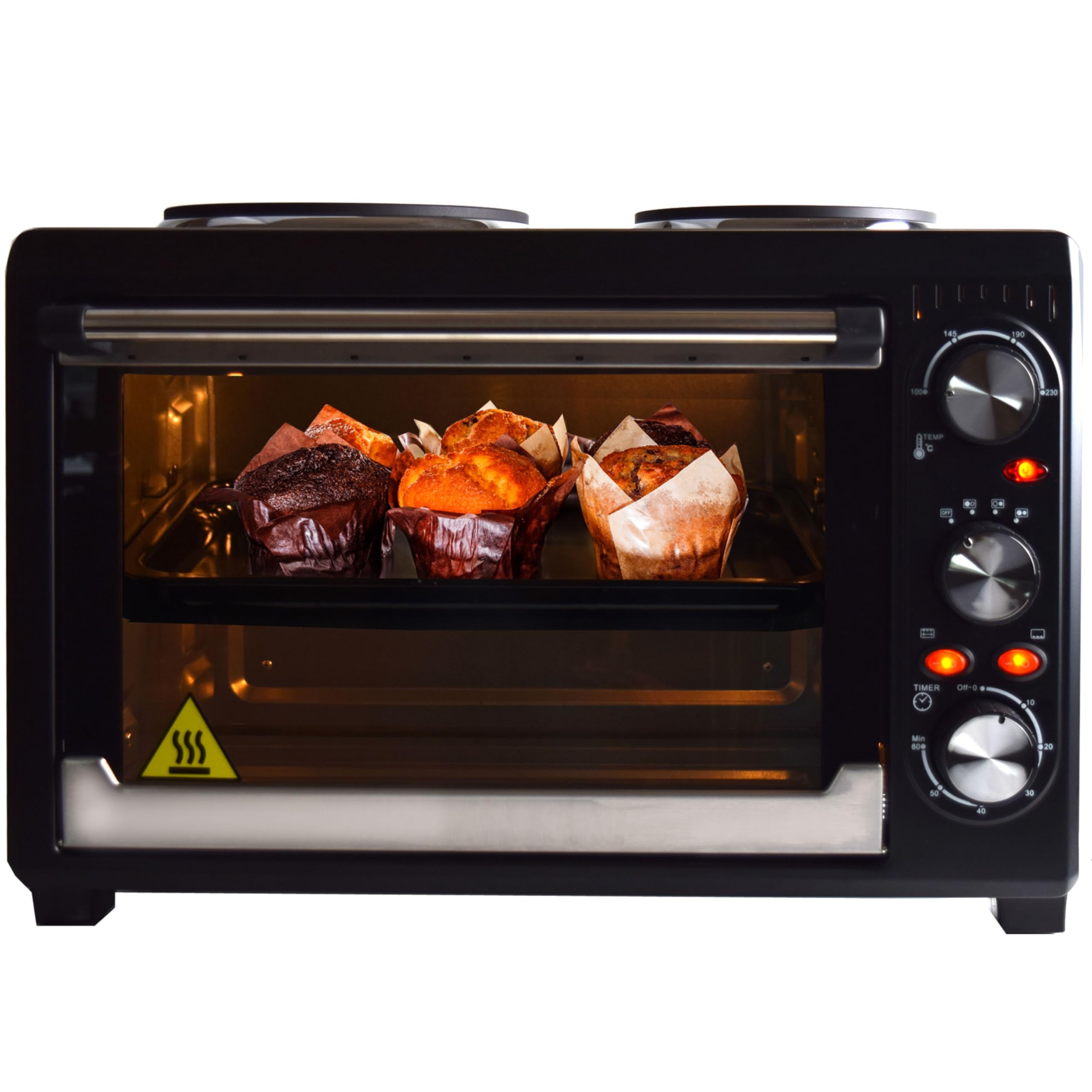 Syntrox Germany 26 l Minibackofen 2 Kochplatten Etass | Kleinküche | Miniofen | Pizzaofen, für kleine Küchen, mit Timer, inklusive Zubehör, Platzsparend, Miniherd