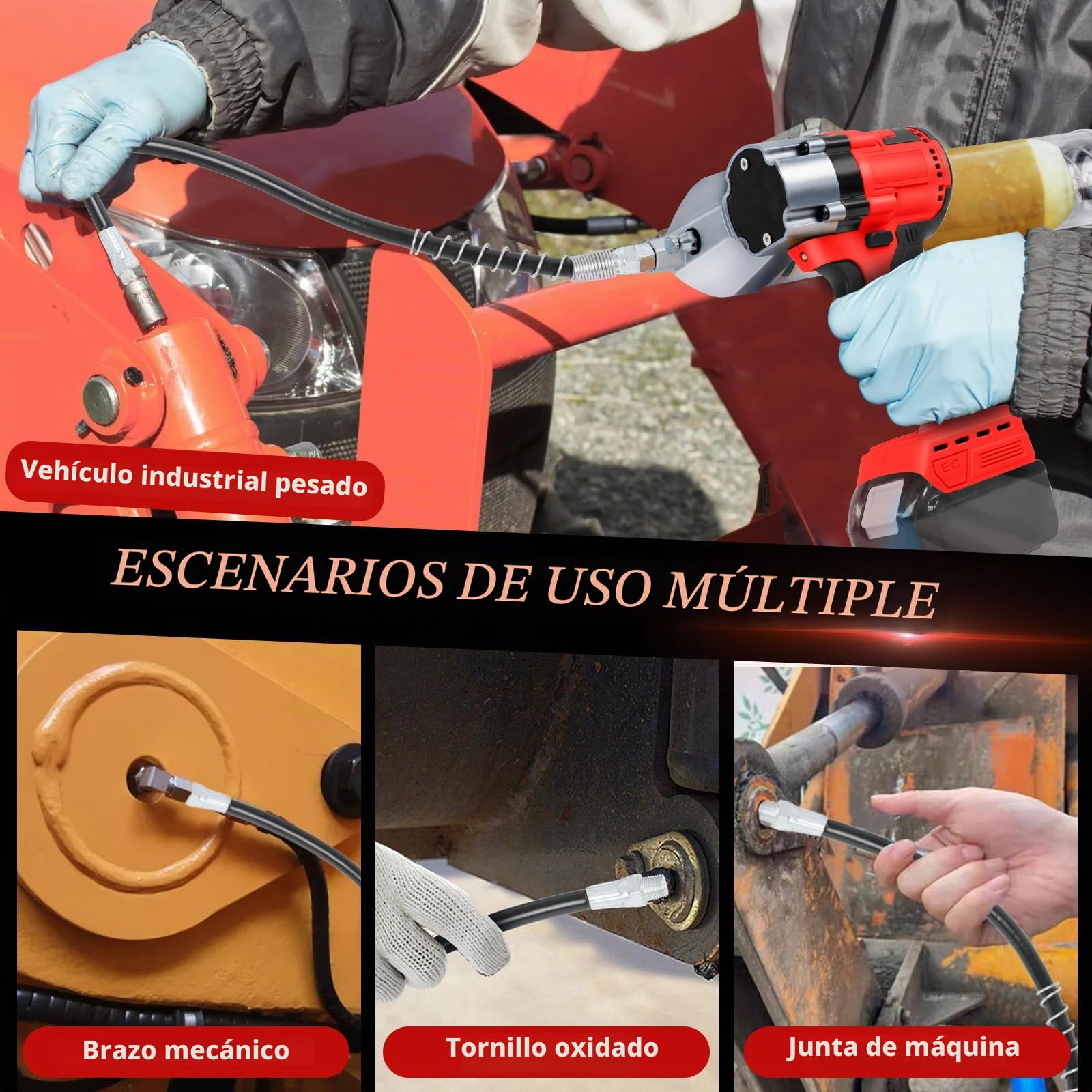 WingFly Pistola Engrasadora inalámbrica para Milwaukee M18 18V Batería, 13000 PSI, motor sin escobillas, cartuchos de grasa de 650 ml, para engrasar vehículos y máquinas (sin batería)