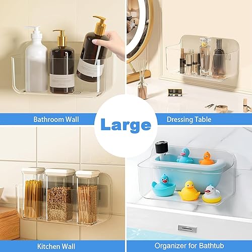 Miniatura 4 de Diesisa Acrylic Wall Mount Organizer - 10.6" D x 5" W x 6" H, Large Size Adhesive Wall Self - Shower Caddies Organizer - Bathroom Shelves with Self