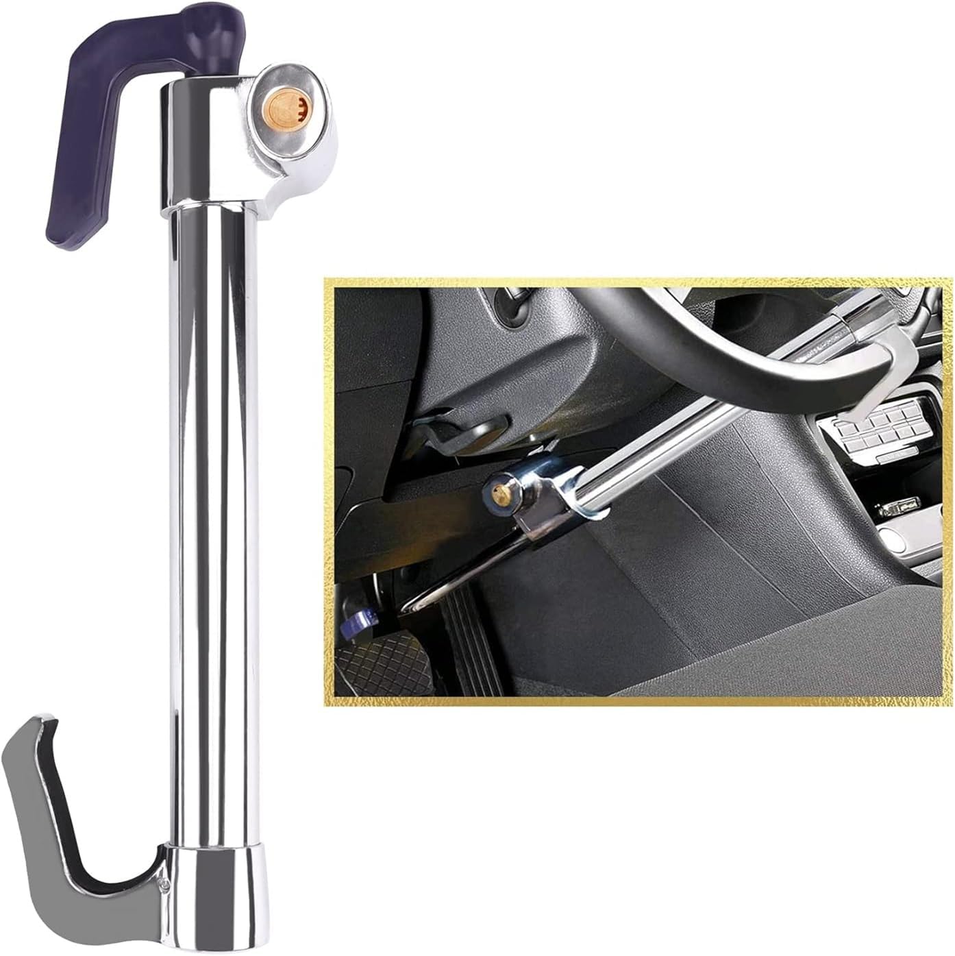 Tevlaphee Universal Steering Wheel Brake Lock Anti-Theft Retractable Double Hook Car Clutch Pedal Lock for Car Truck SUV Van Security with 3 Keys