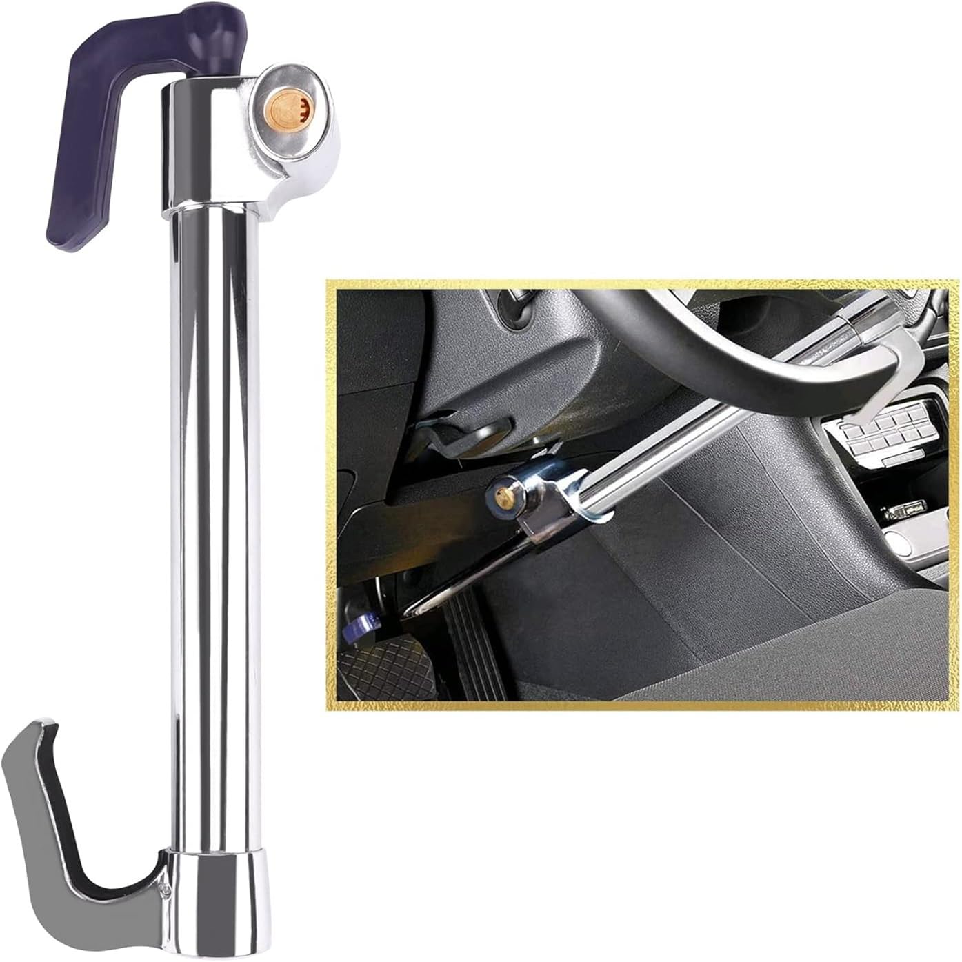 Photo 1 of Tevlaphee Universal Steering Wheel Brake Lock Anti-Theft Retractable Double Hook Car Clutch Pedal Lock for Car Truck SUV Van Security with 3 Keys