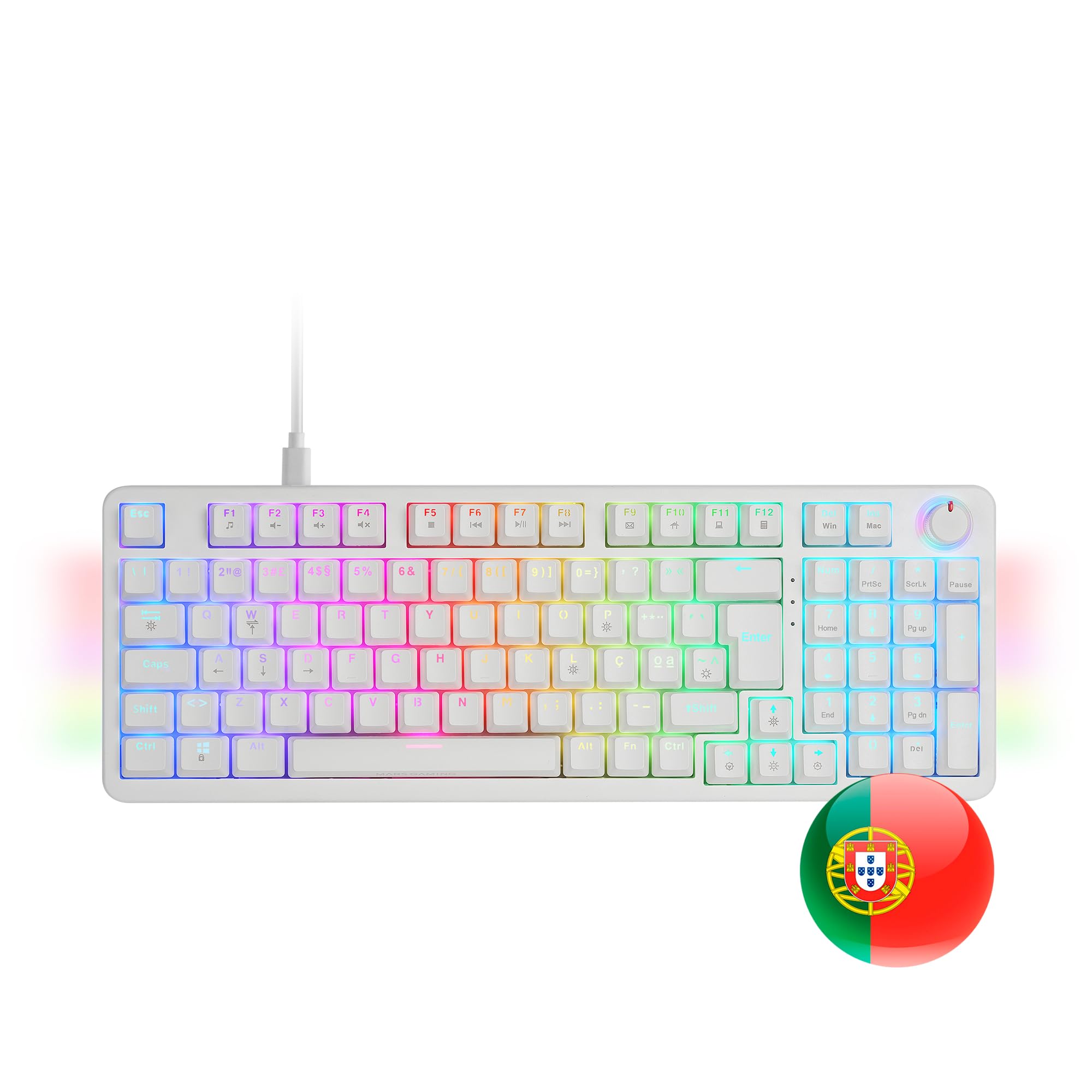 Mars Gaming MKPRO, Portugués, Teclado Mecánico Gaming Completo, RGB Chroma, Switches Hot-Swap Mecánicos, Antighosting, Rueda de Control, Software, Multiplataforma, Switch Silent, Blanco