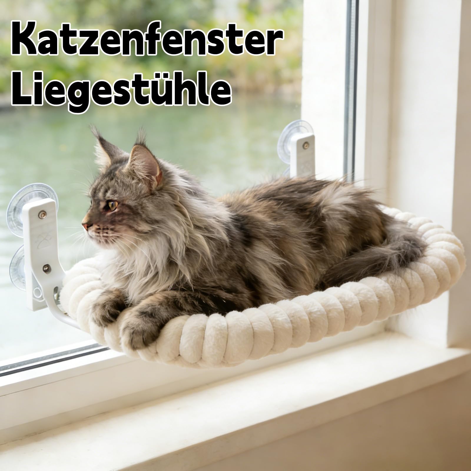 Katzenbett Fenster, Fensterliege für Katzen, Katzen Fensterliege mit Abnehmbarem hält bis zu 18kg Katzenhängematte (Weiß)