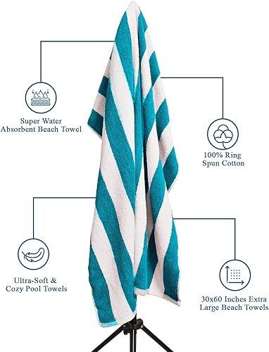 Miniatura 5 de DAN RIVER Juego de 4 toallas de playa 100% algodón, de secado rápido y ultrasuaves, de 30 x 60 pulgadas, toallas de piscina de gran tamaño a rayas
