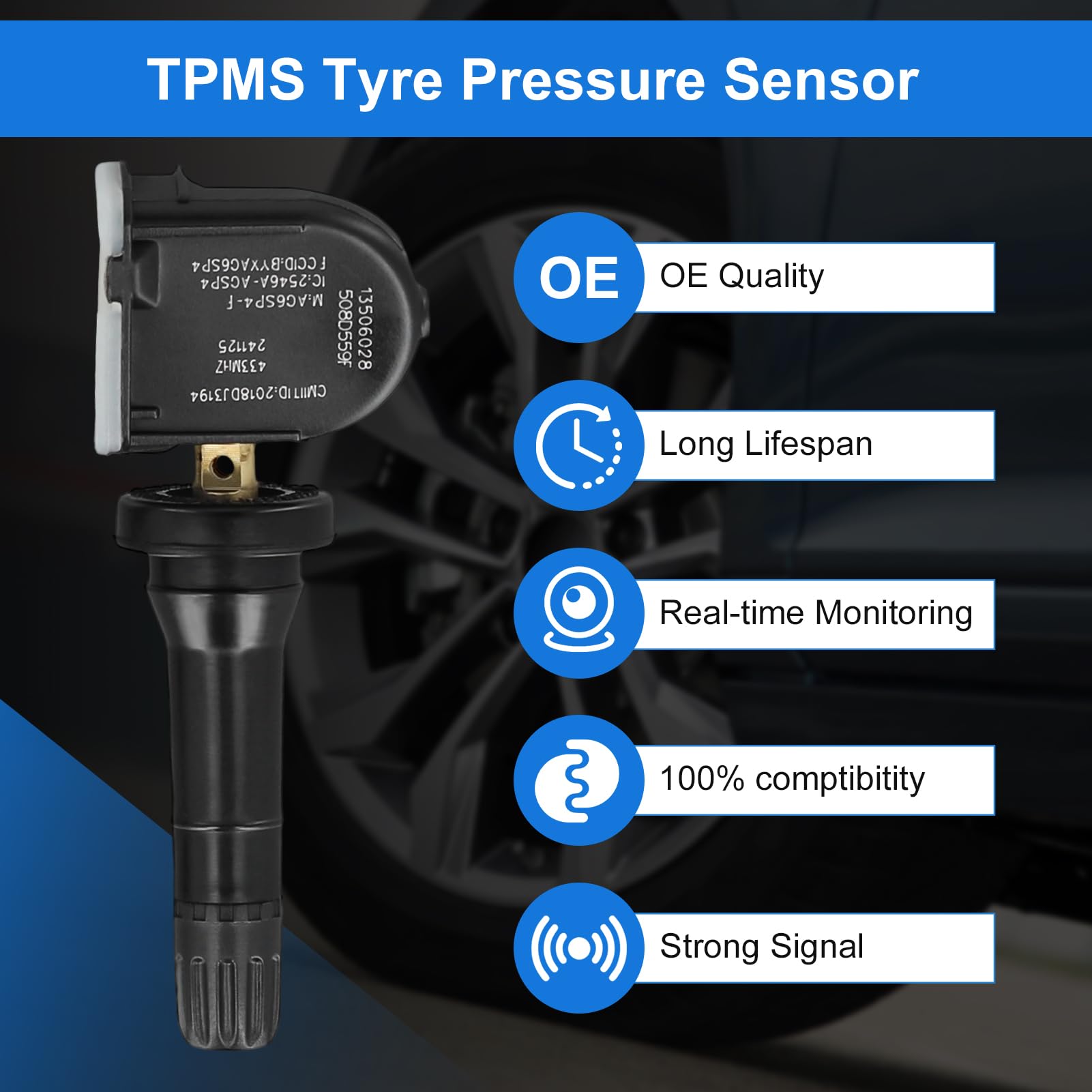 Sensore di monitoraggio della pressione dei pneumatici per Opel TPMS, 4pcs Sistema di monitoraggio della pressione dei pneumatici TPMS Per Opel per Adam per Ampera 2006-2017