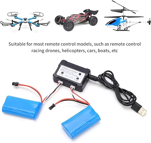 Miniatura 3 de Dilwe Batería de litio RC, batería de polímero de litio de 1500 mAh 7.4 V para enchufe SM con cable de carga y cargador RC para coche, barco,