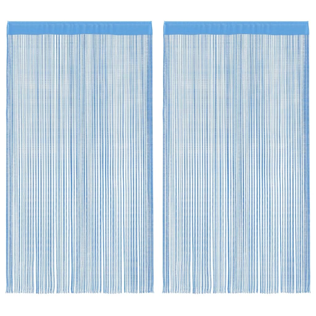 Vidaxl Light Blue String Curtains 2 Pcs 100X250 Cm, Fringe Curtain, Rod Pocket Curtain, Room Divider, Door String Curtain, Thread Curtain