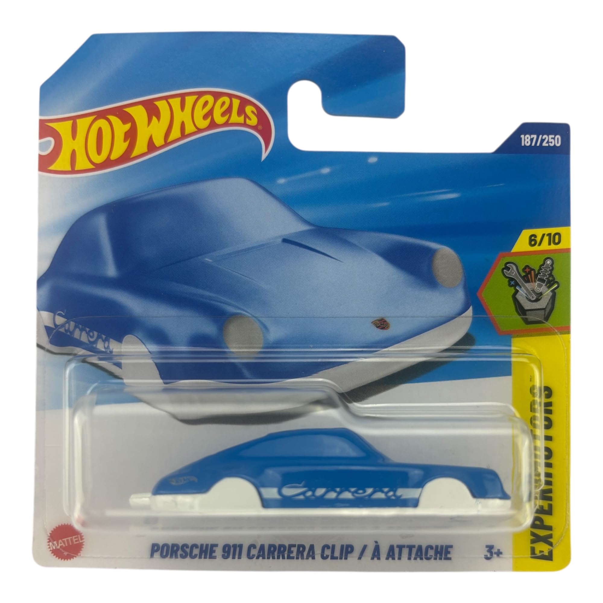 Hot Wheels, Porsche 911 Carrera Clip Blue, Experimotors 6/10, JBC11, Short Card, Blue, Mattel 2025, Licensed Porsche Design