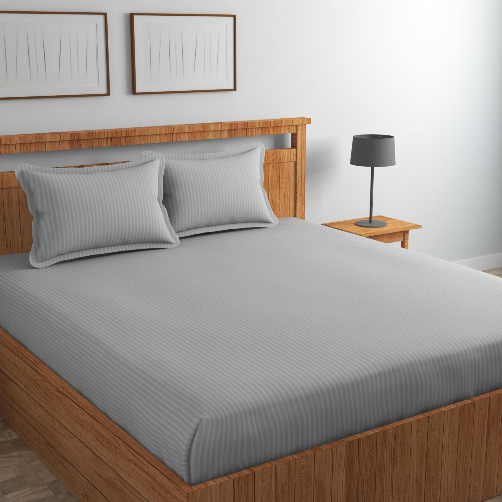 Blue Strip Polycotton Bedsheet, King 108x108 (Grey)