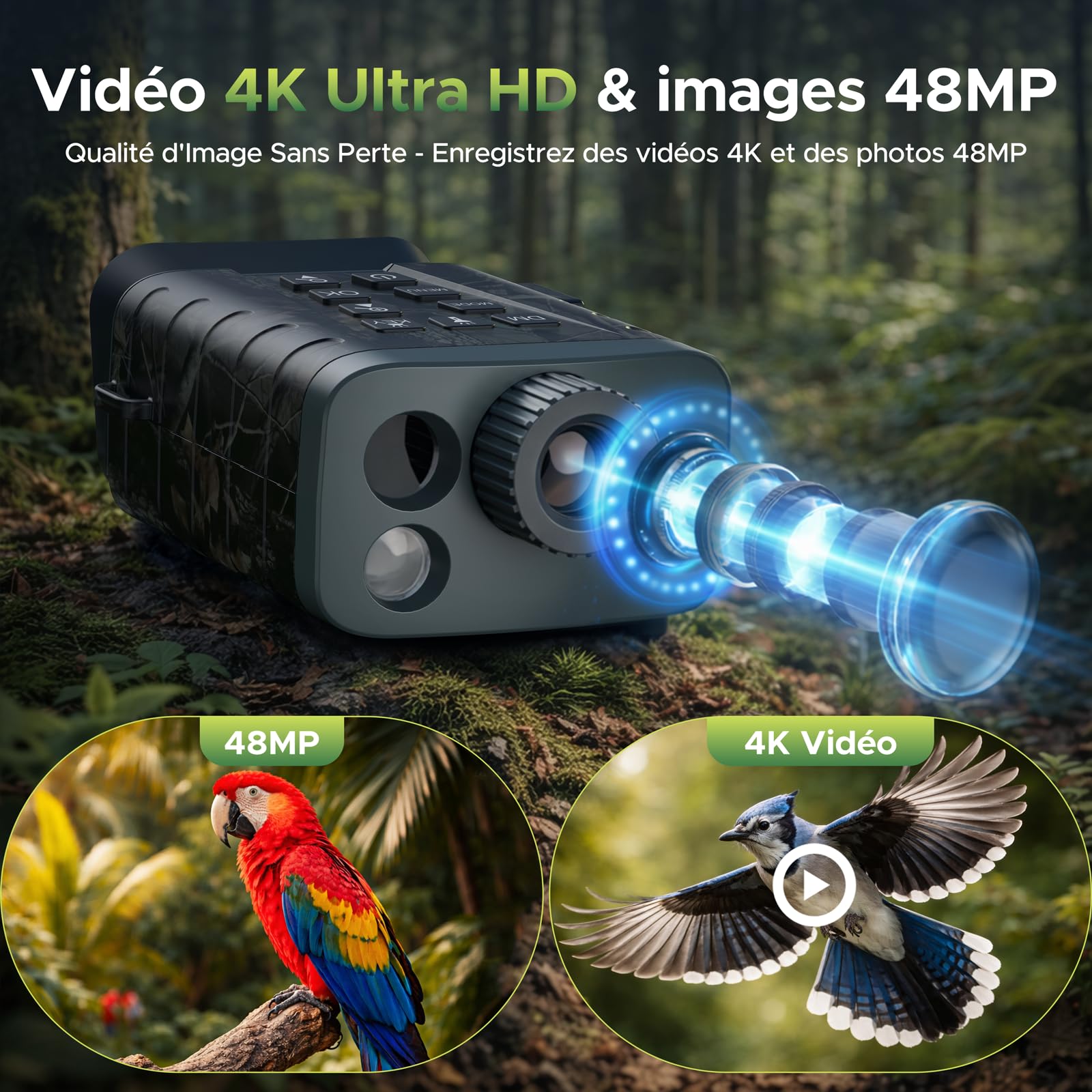 VOOPEAK Jumelles Vision Nocturne avec Télémètre – Vidéo 4K, Zoom Numérique 18X, Batterie Rechargeable 5000mAh, Carte 64Go, Télémètre 1000m & Portée 600m pour Chasse, Observation Faune