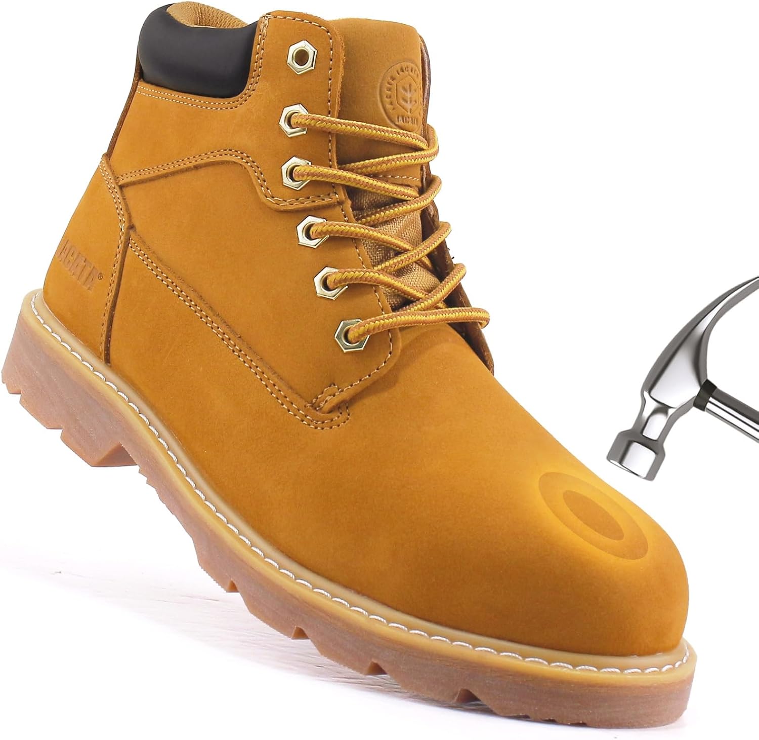 Jacata Steel Toe Work Boots For Men Water Resistant Leather Men's Safety Shoes 6" Non Slip Rubber Industrial Construction Boot