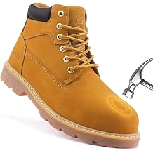 Jacata Steel Toe Work Boots For Men Water Resistant Leather Mens Safety Shoes 6" Non Slip Rubber Industrial Construction Boot