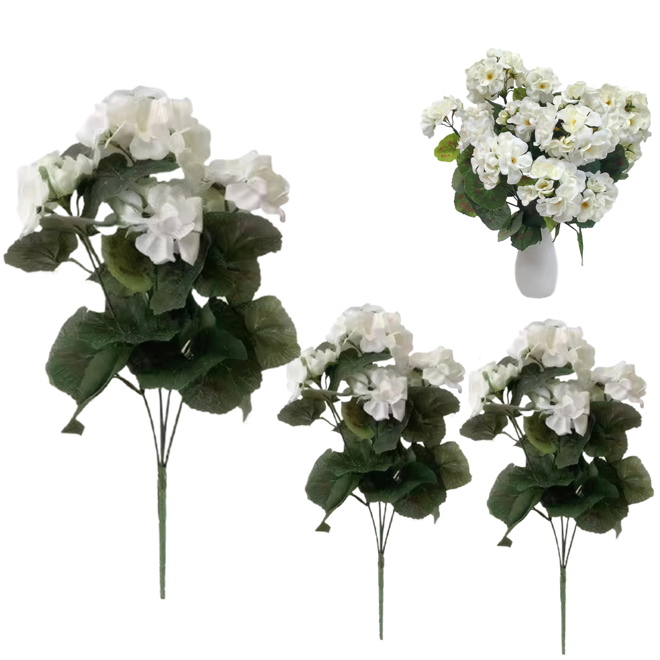 Ngbbby Artificial Geraniums Realistic 3PCS 14inch Silk Outdoor Flowers UV Resistant White