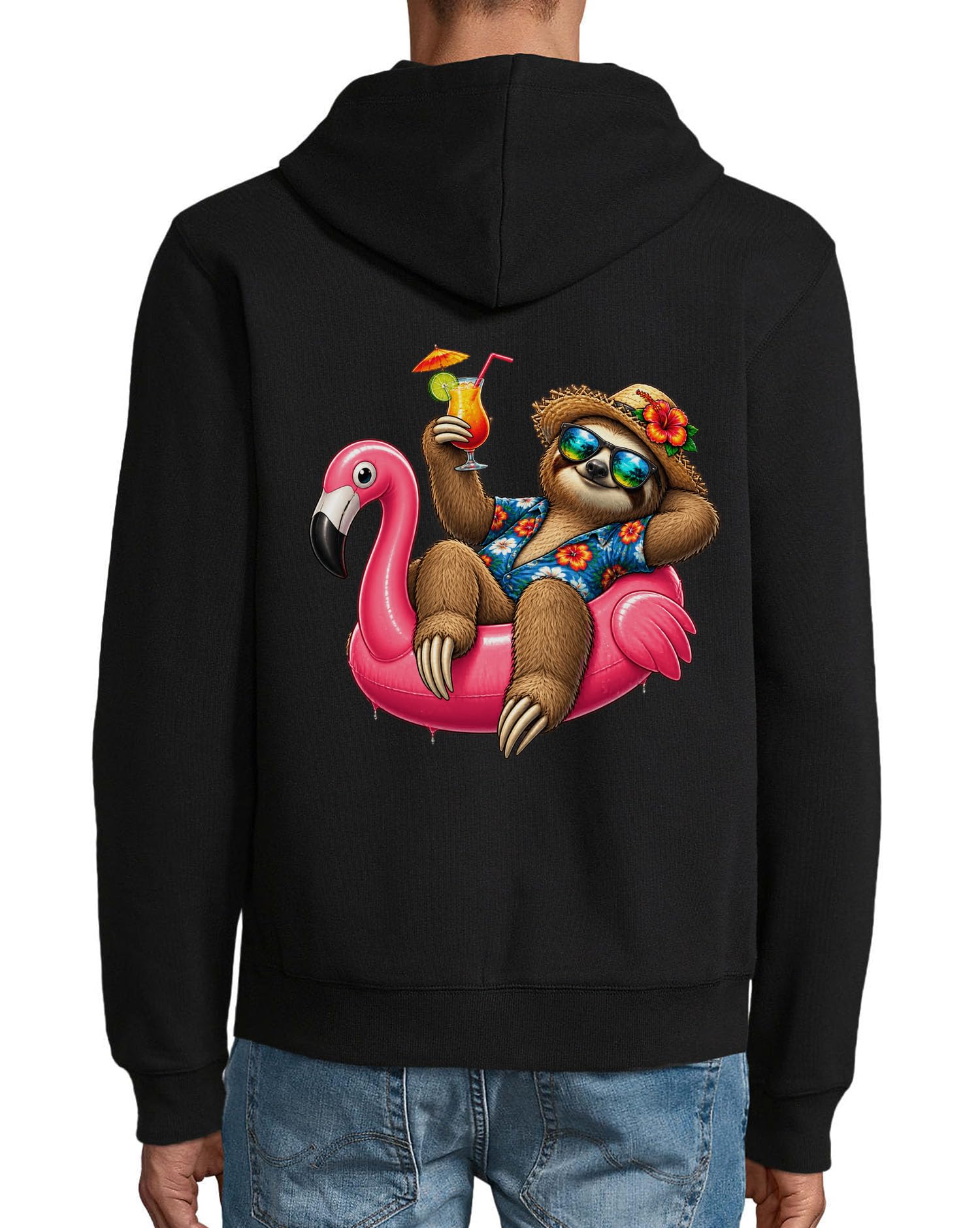 Zrelaksowany leniwiec cieszący się letnimi wakacyjnymi wibracjami z kapturem mieszanka bawełny kurtka na zamek bluza bluza z kapturem czarna
