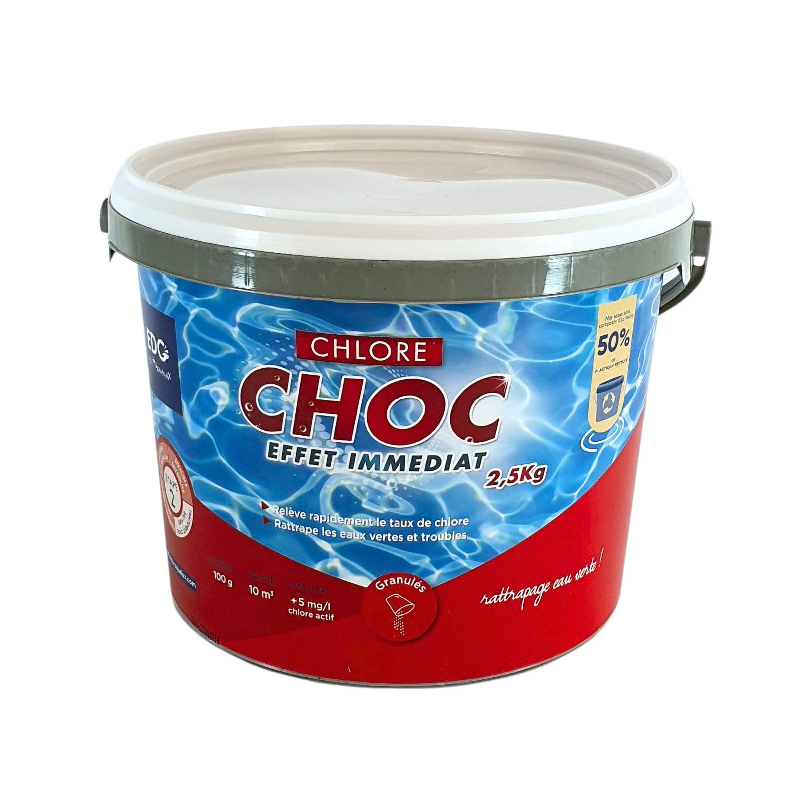 Chlore Choc Piscine - Granulés - Seau 2.5 kg - Chlore Rapide Effet Immédiat - Rattrapage Eau Verte Usage Intensif Temps Orageux