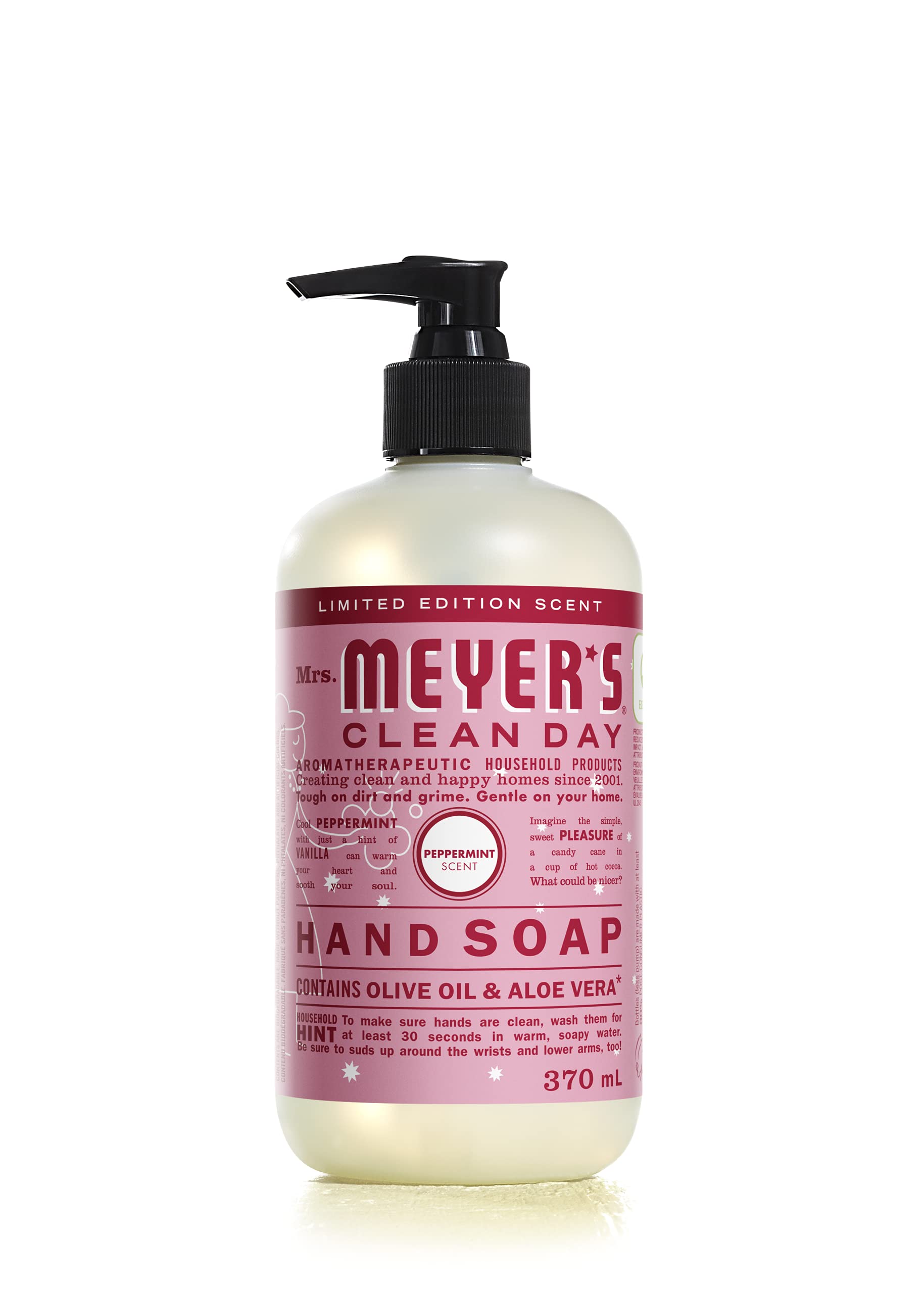 Mrs. Meyer's Clean Day Liquid Hand Soap, Cruelty Free and Biodegradable Hand Wash Made with Essential Oils, Peppermint Scent, 370 ml Soap Pump Bottle