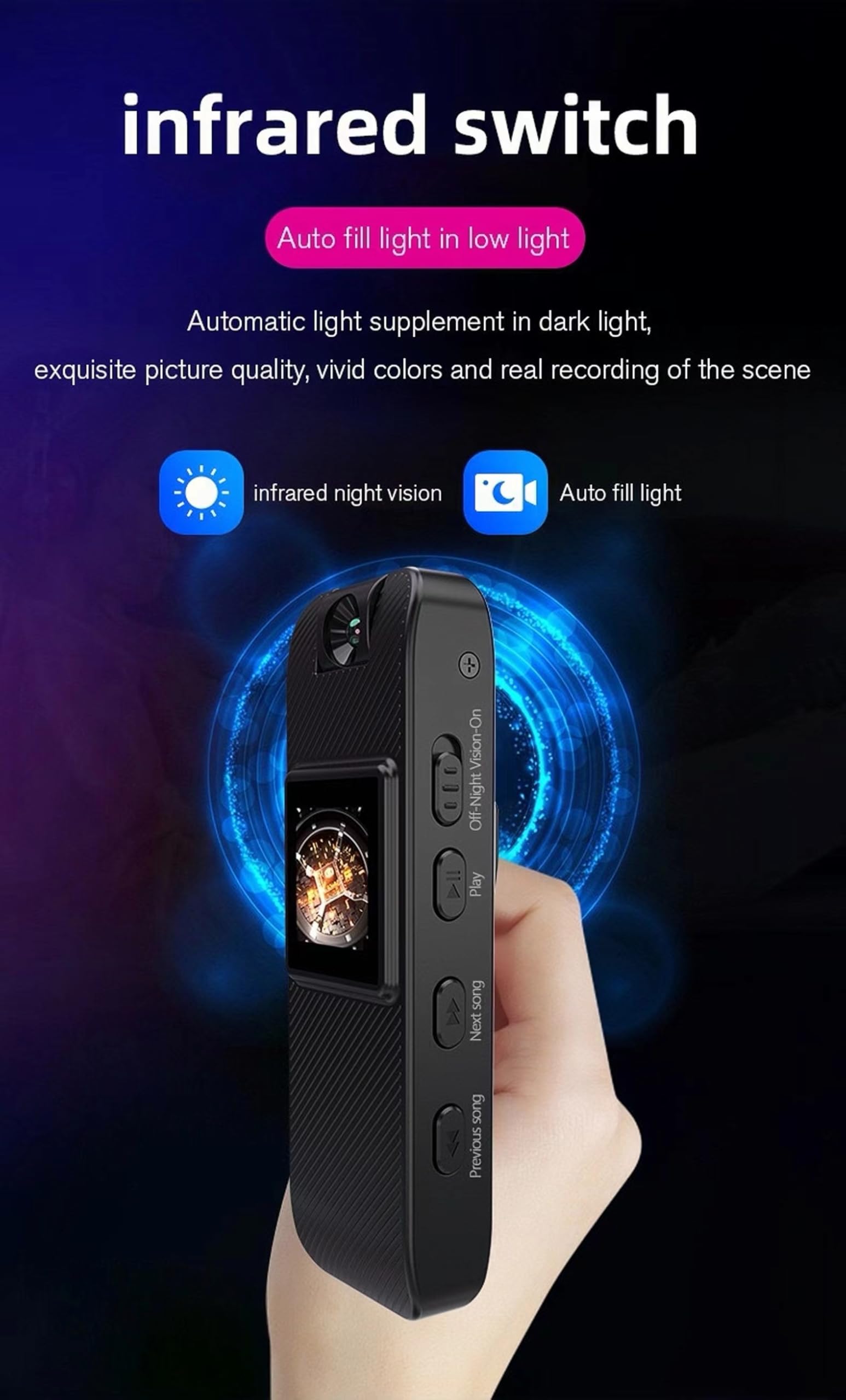 Przenośna mini kamera z obiektywem obrotowym o 180° i kamerą noktowizyjną HD 1080p z nagrywaniem wideo i audio do sportów na świeżym powietrzu, stracić wiedzę