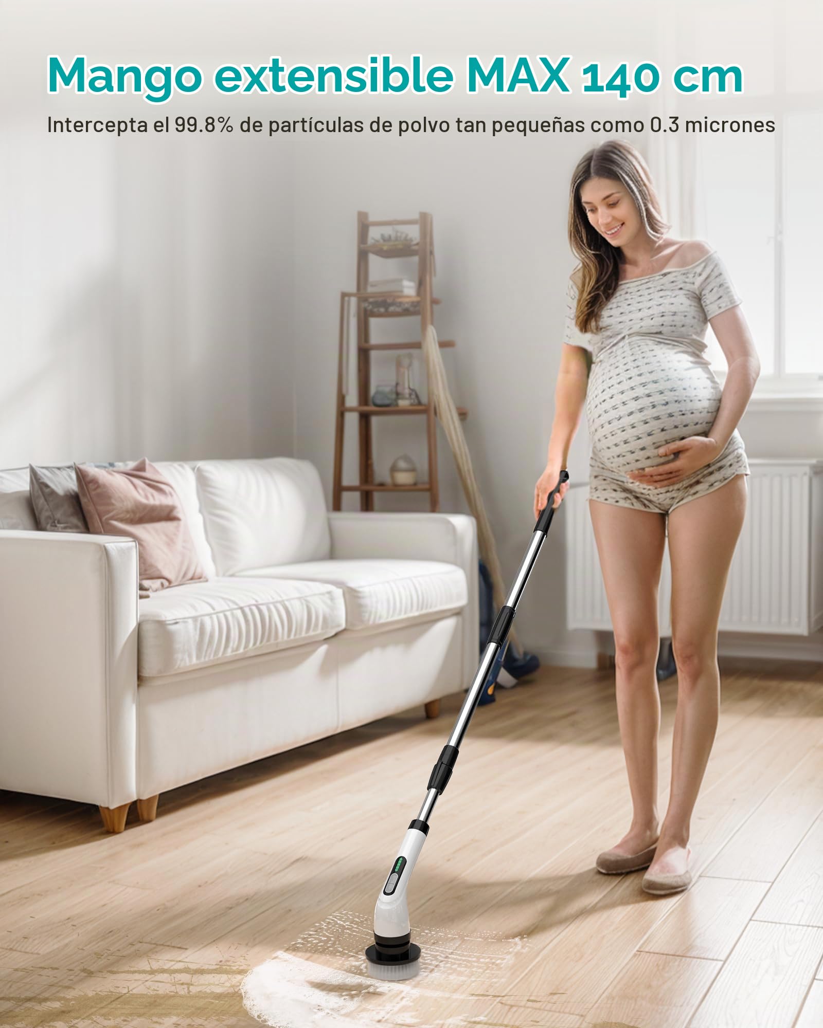 Cepillo De Limpieza Electrico: Limpiador Giratorio Eléctrico con 7 Cabezales De Cepillo De Repuesto - Fregadora Giratoria Hogar - Baño Brush 2 Velocidades Ajustables con Mango Extensión Ajustable