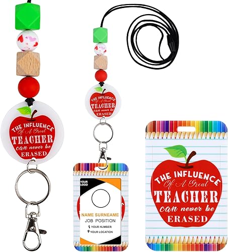 Soporte para tarjetas de identificación para profesores, soporte para tarjetas de identificación de profesores con cordón, bonito diseño de cuentas