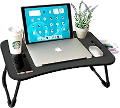 unycos - Betttablett Klappbar, Frühstückstablett mit Griff und Getränkehalter, Serviertisch, Ideal für Lesen und Arbeiten, Auch als Lapdesk Verwendbar 60x40x26 cm (Neues Schwarz mit Schublade)