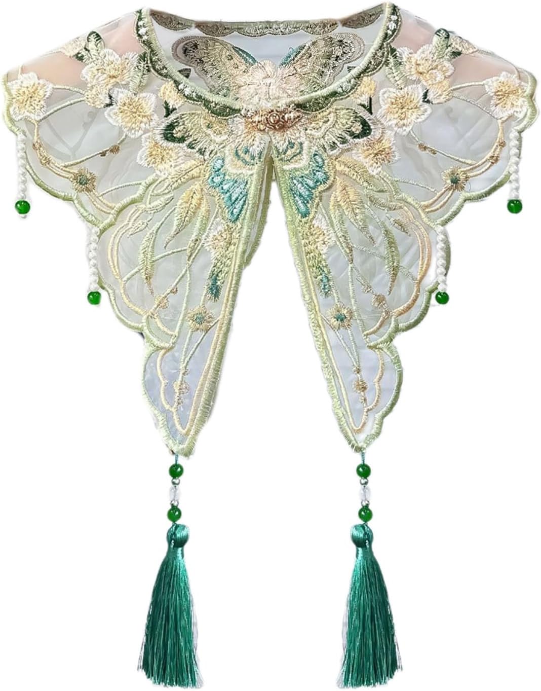 Chinese Vintage Embroidery Butterfly Yunjian Shawl Wrap Pearl Beaded Tassels False Collar Scarf For Girls Dresses