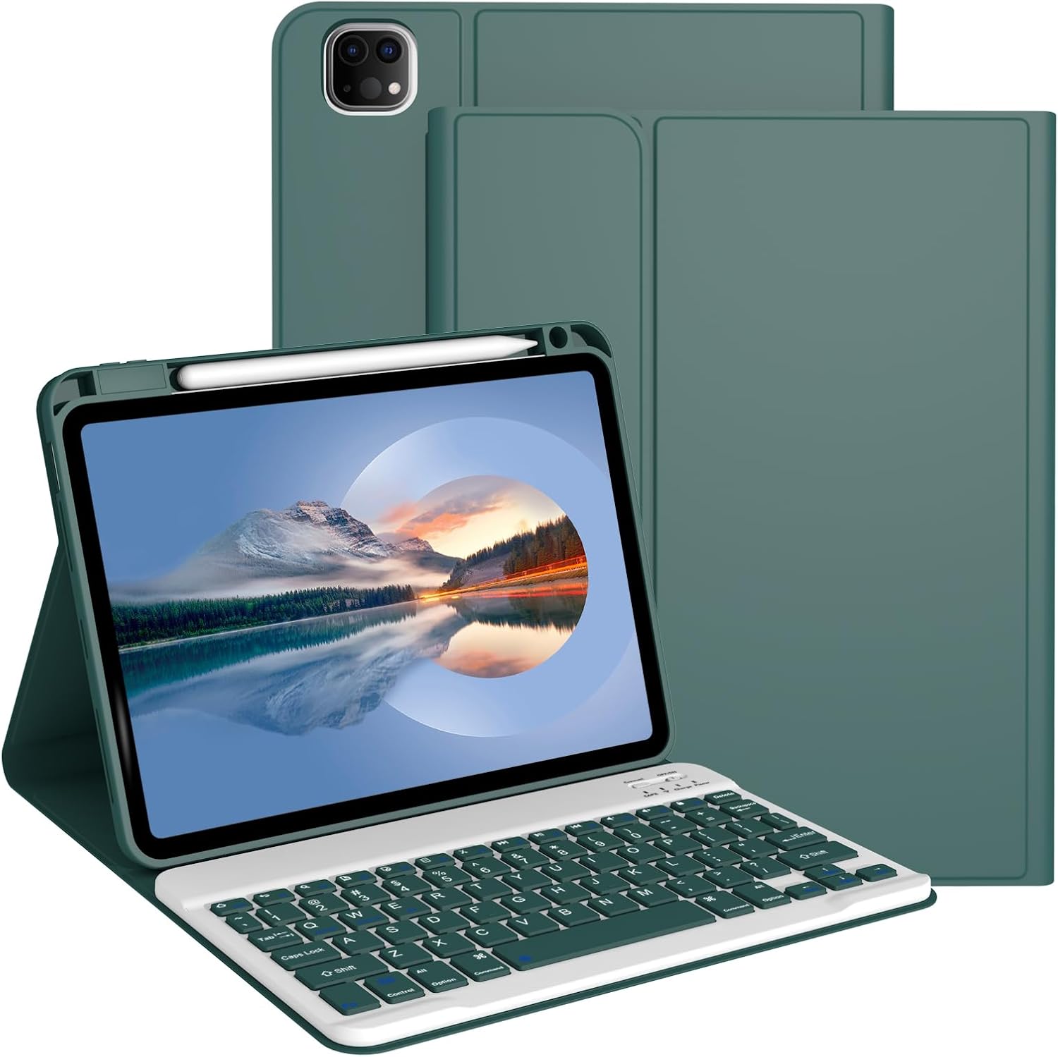 Keyboard Case for iPad Pro 11 Inch (M4) 2024 [Magnetic Detachable Wireless Keyboard][Support 3 System] Flip Stand Case with Pencil Holder for iPad 11” Pro 2024 (M4), Dark Green for iPad pro 11" M4 2024 Dark Green