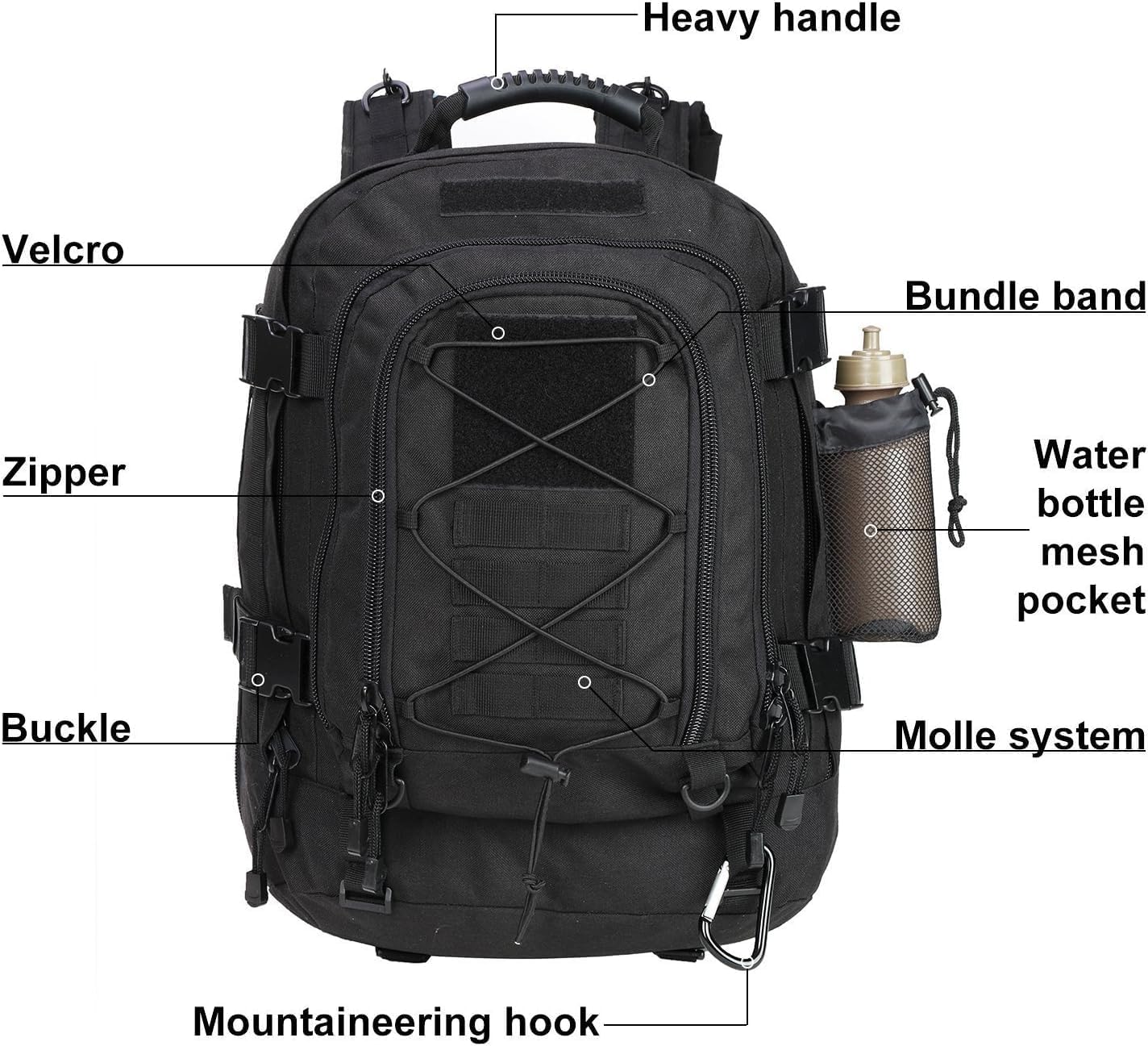 Großer Militär-Rucksack, 3 Tage, erweiterbarer Rucksack, Armee-Tagesrucksack für Outdoor, Wandern, Jagd