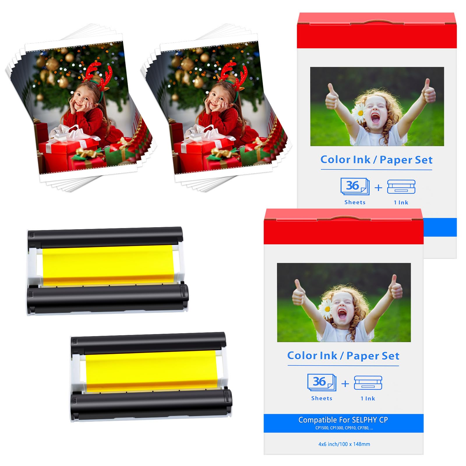 Cruxer Compatible for Canon Selphy CP1300 CP1500 Fotopapier KP-36in 3115B001(AA) 10x15 Photo Paper for Cannon Selphy CP CP910 CP780 CP760 CP1000 CP1200, 36 Papiers + 1 Ink Cartridge per set, 2 Set