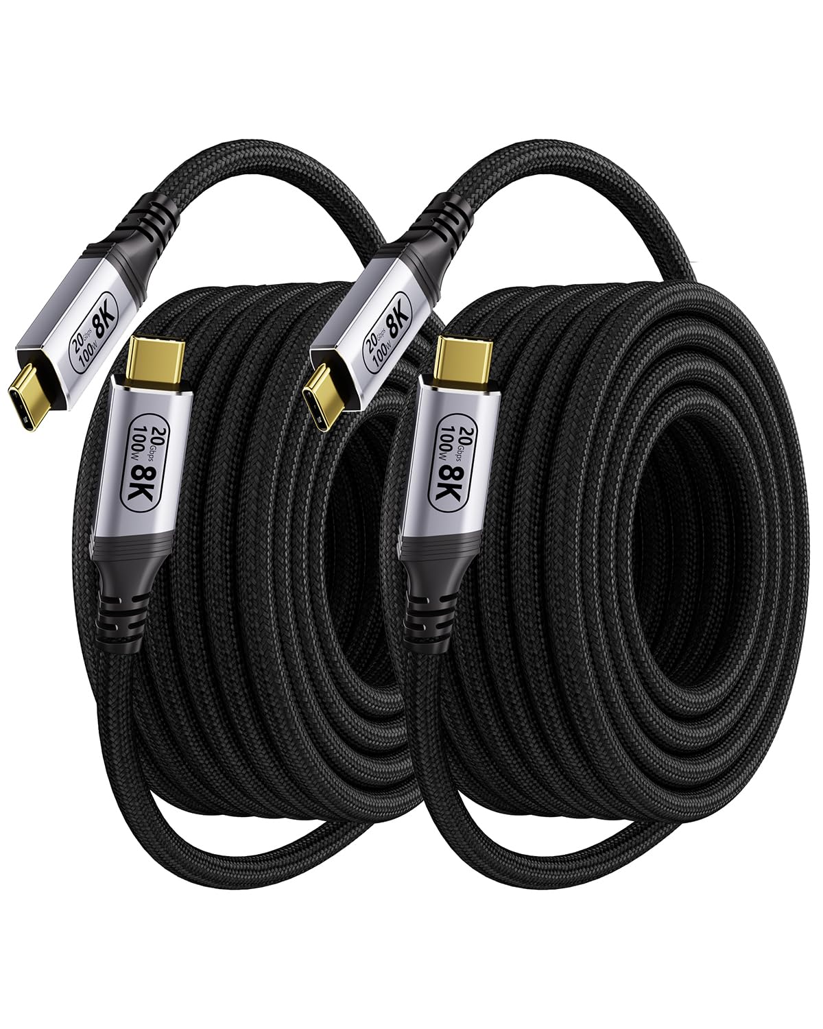 2Pack largo USB C Cable 5M ,Cable USB C 3.2 Gen 2×2 20Gbps Transferencia de datos,USB C Carga Rapida 100W PD3.1 ,USBC Vídeo 8K@30Hz & 4K@120Hz Compatible con Thunderbolt 4/3 Monitor,SSD,Hub,Docking.