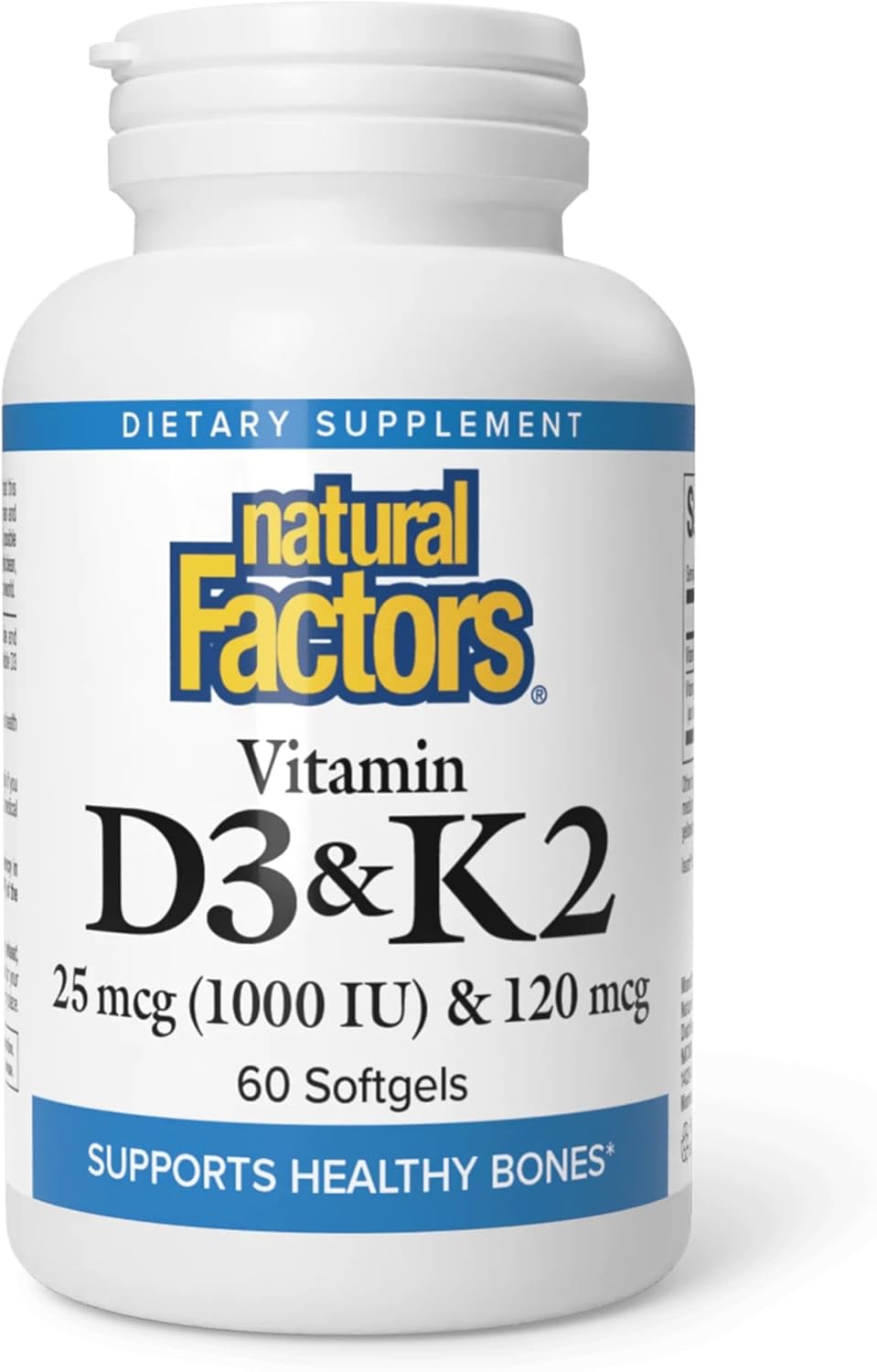 Natural Factors, Vitamin D3 & K2 1000 IU and 120 mcg, Supports Bone and Vascular Health, 60 Softgels
