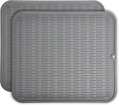 Juego de 2 alfombrillas de silicona extra grandes resistentes al calor de 18 x 16 pulgadas, juego de 2 alfombrillas para secar platos, estante para